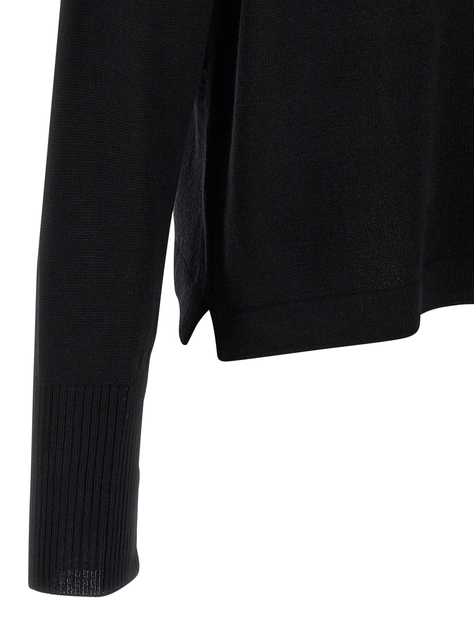 Ma'ry'ya Oversized Wool Sweater With Raw Cut Neckline And Front Pocket In Black