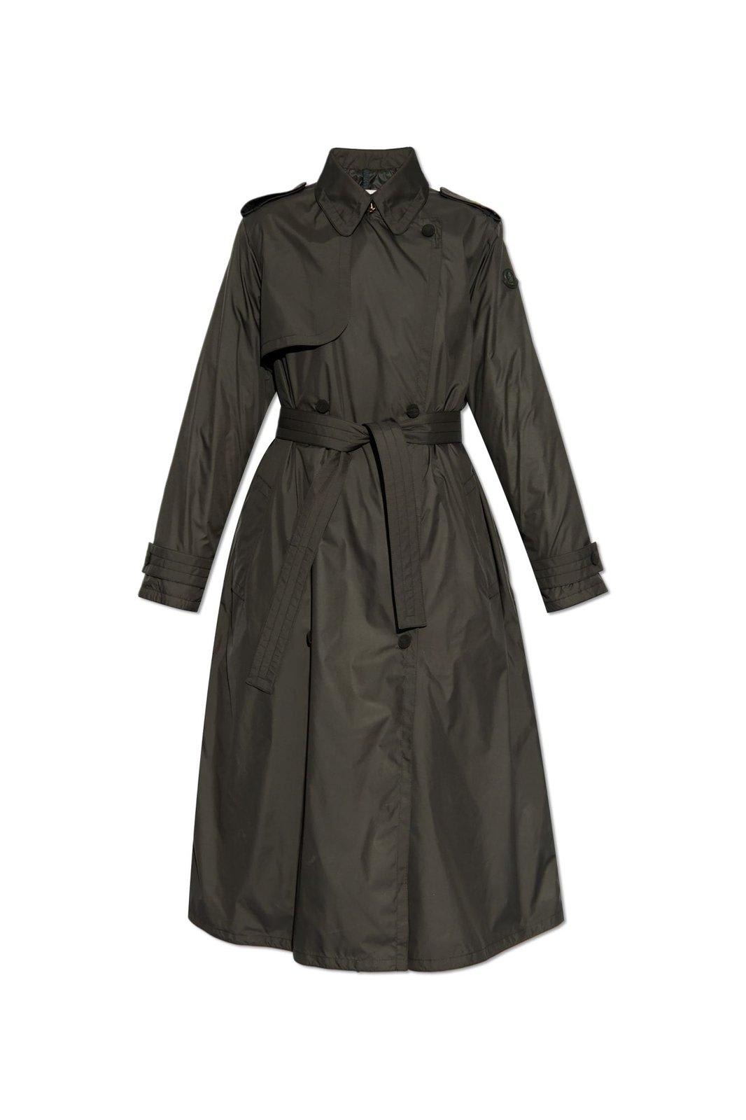 Shop Moncler Barbentane Belted Trench Coat In Black