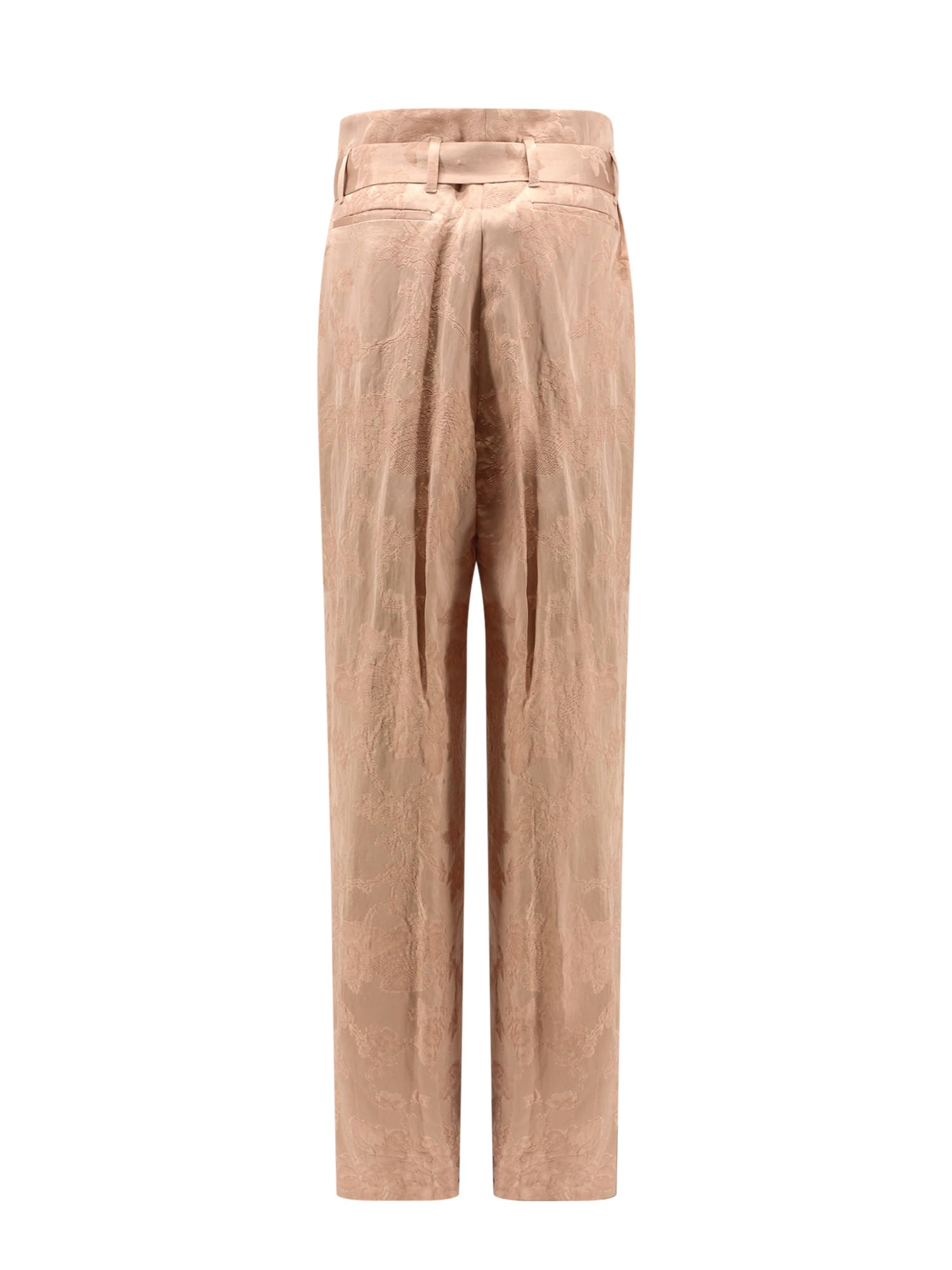 Shop Dries Van Noten Damasked Linen And Viscose Trouser With Belt In Pink