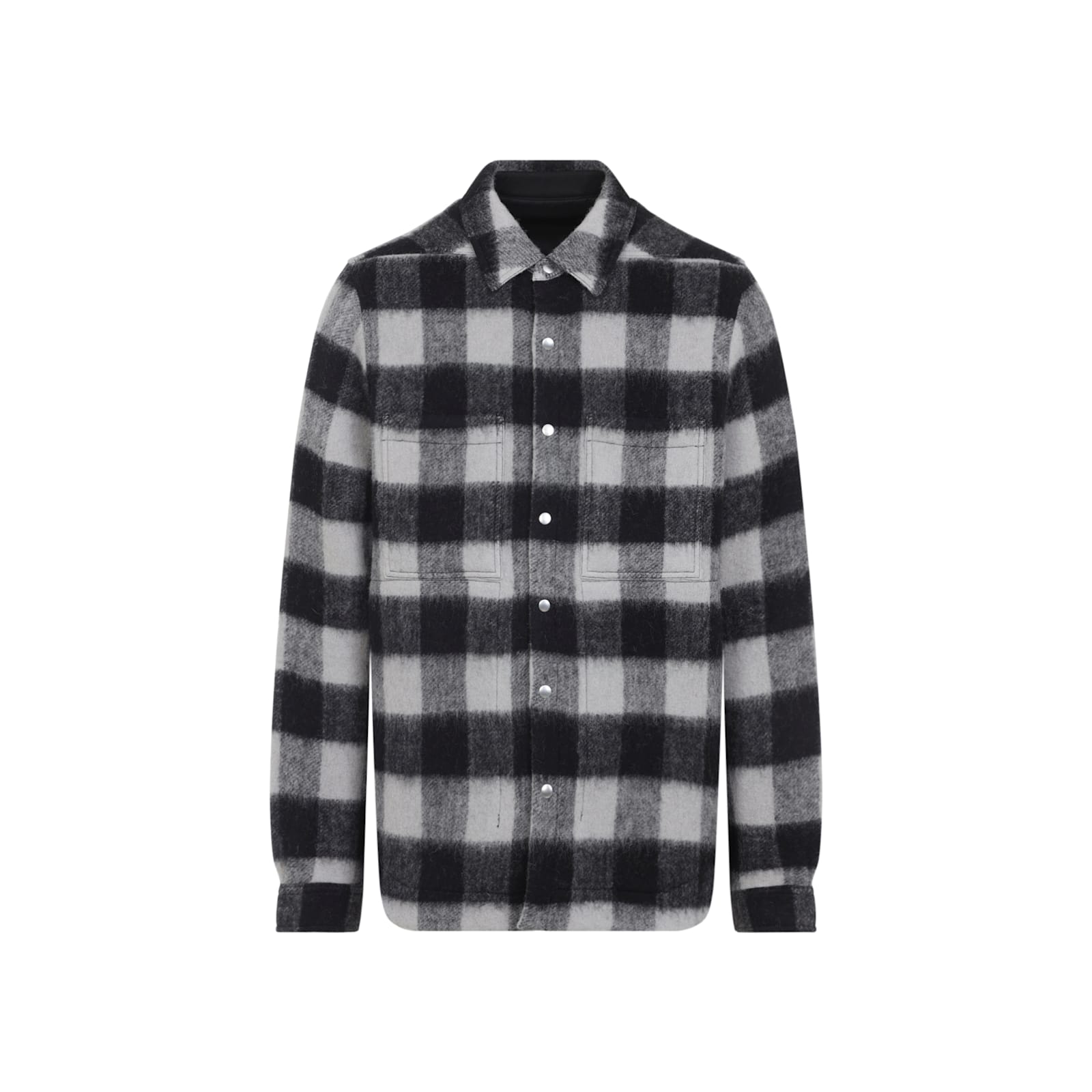 Rick Owens Virgin Wool Check Overshirt In Black