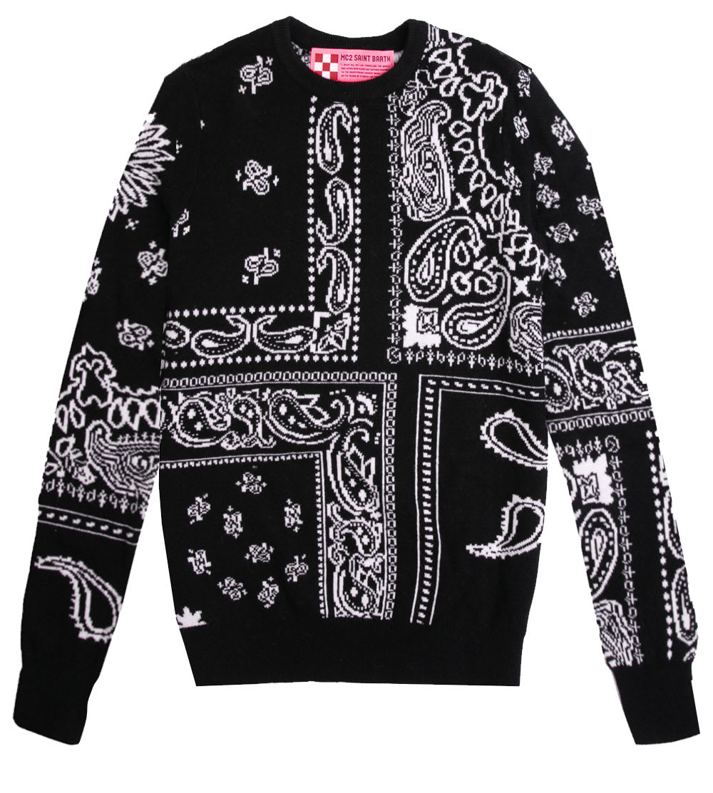 MC2 Saint Barth Woman Sweater Blended Cashmere Black Bandana Pattern