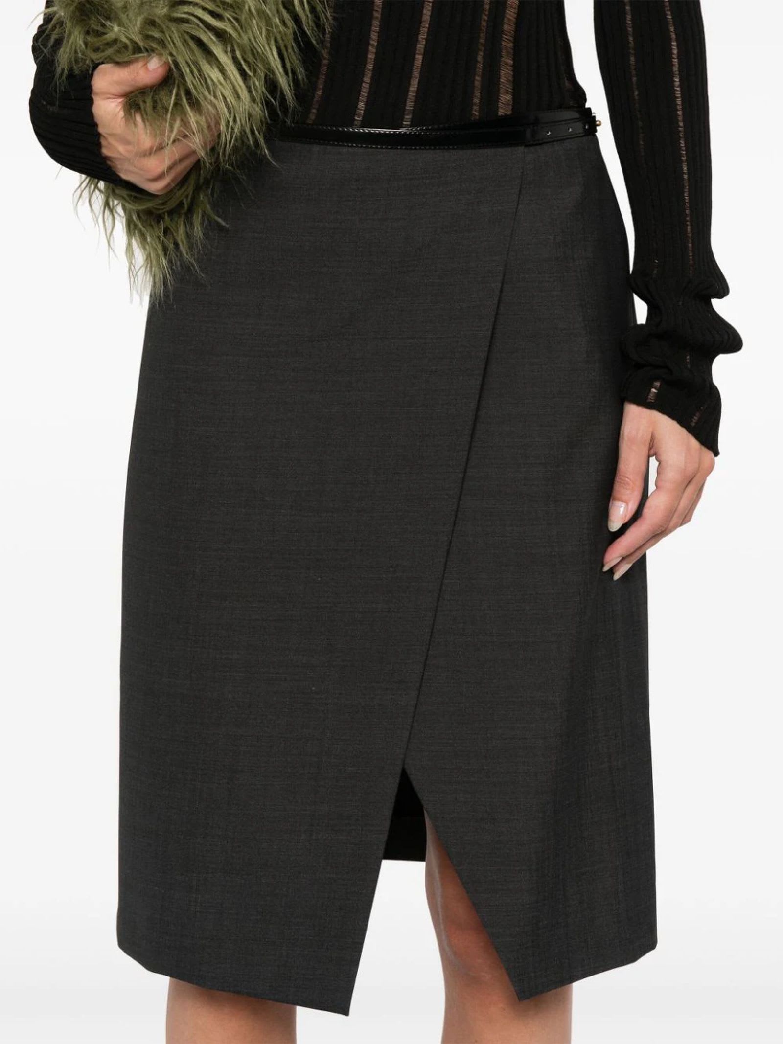 Shop Philosophy Di Lorenzo Serafini Anthracite Grey Virgin Wool Midi Skirt