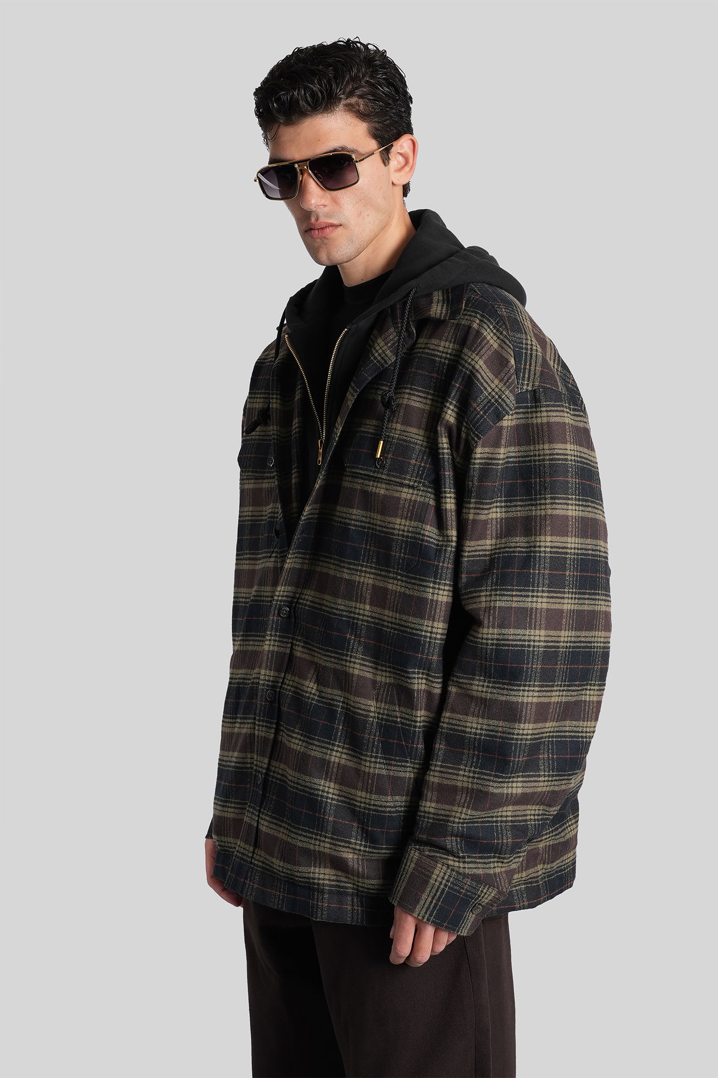 Willy Chavarria Ganadero Oversized Layered Checked Cotton-flannel And Jersey Hooded Overshirt In Multi