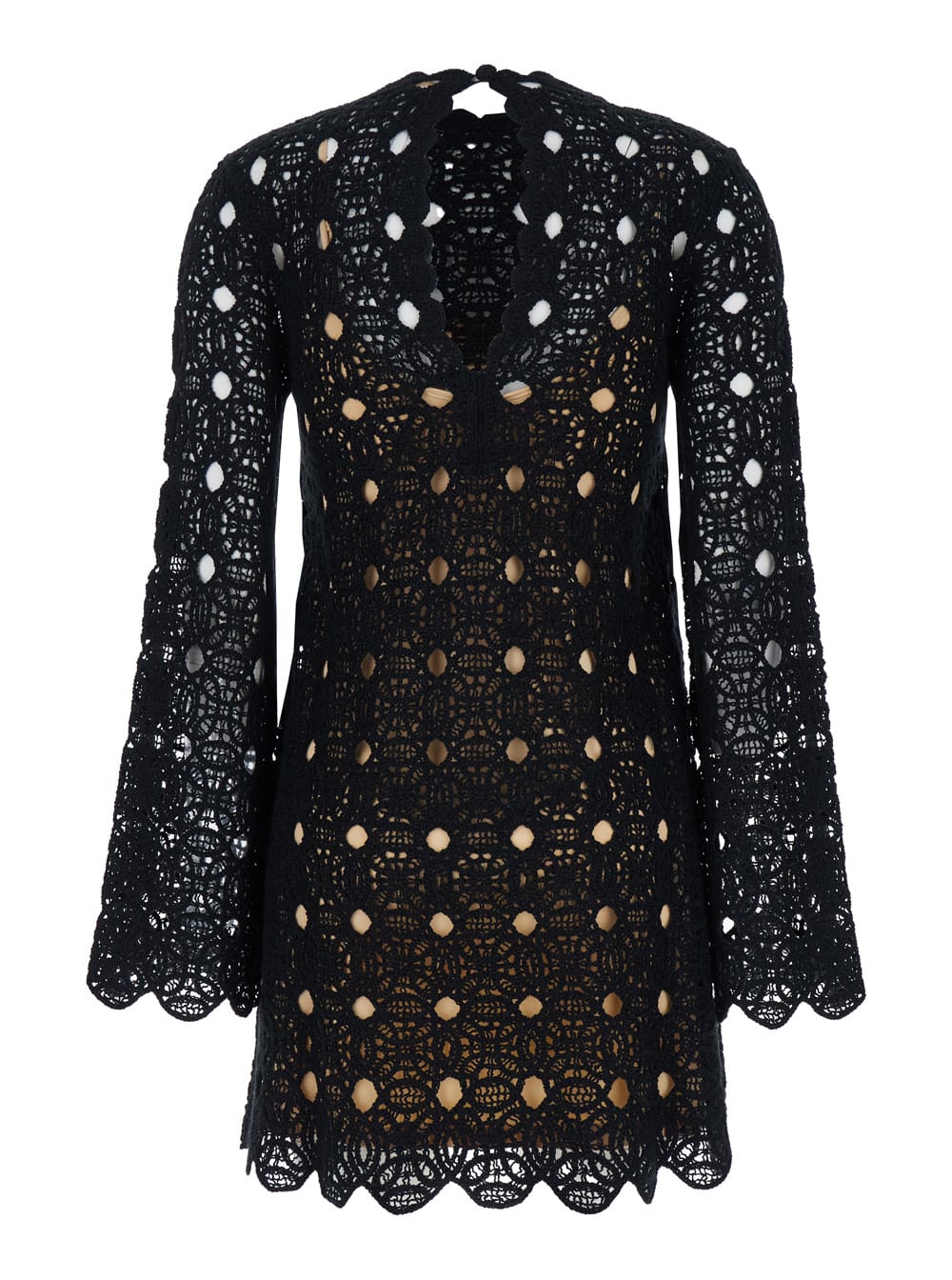 Twinset Black Short Dress With Bell Sleeves In Wool Blend Woman In Black