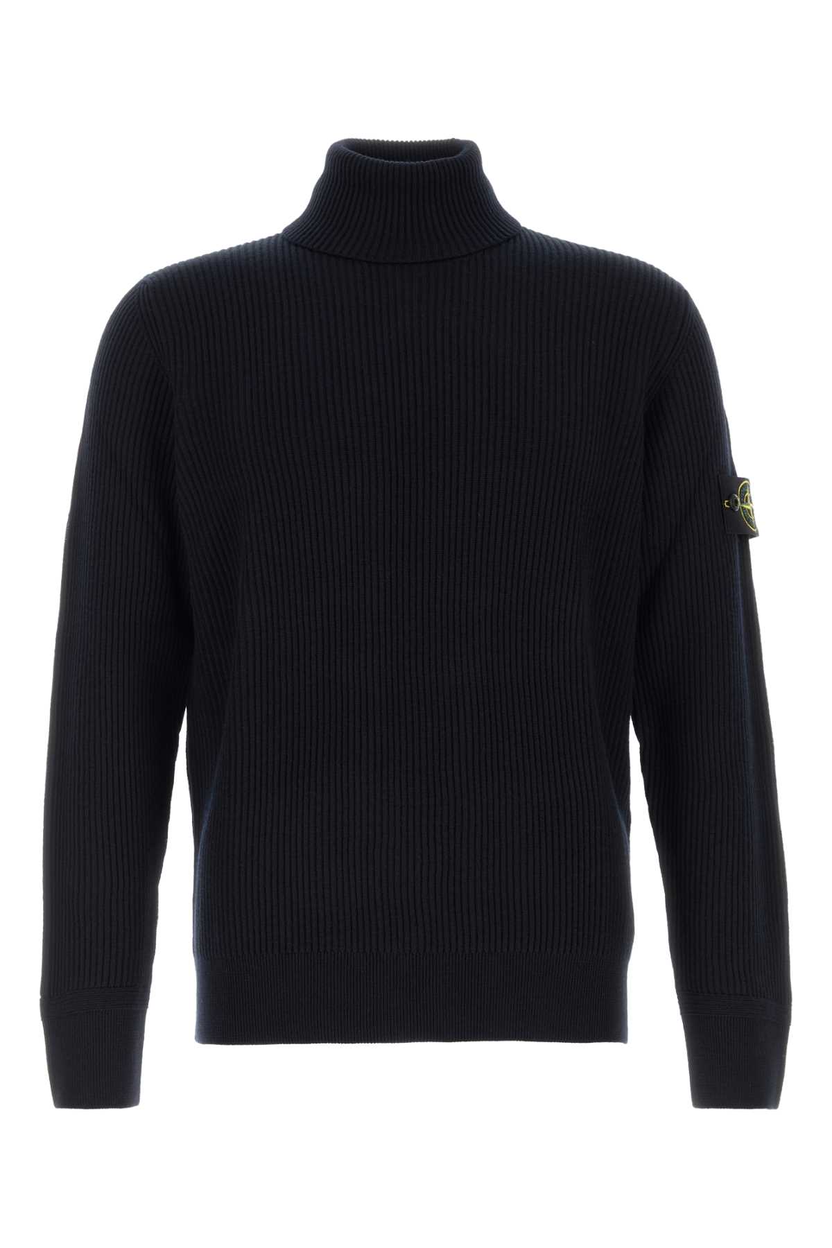 Stone Island Finely Ribbed Turtleneck Sweater In Black