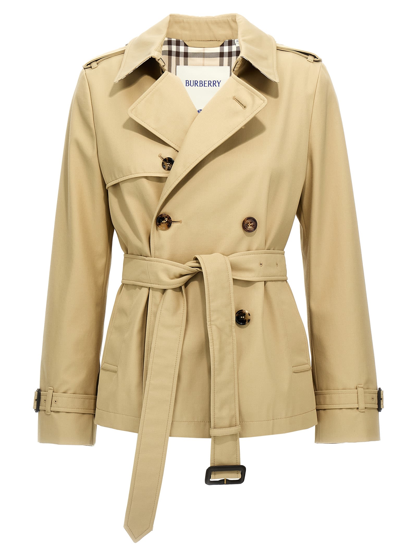 Shop Burberry Sp25 Short Trench Coat In Beige