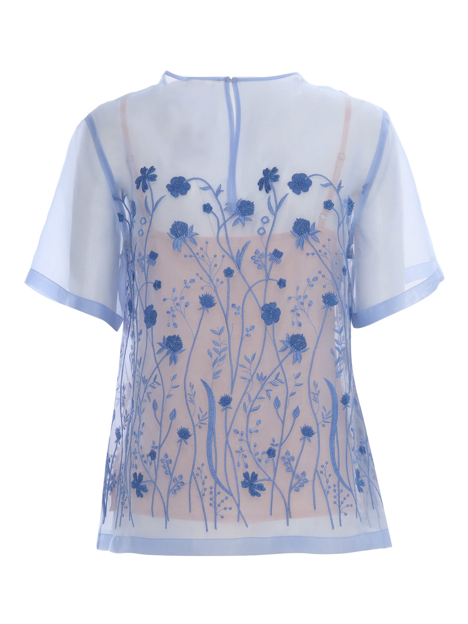 P.a.r.o.s.h . Sheer Floral Embroidered Overlay Blouse In Multi