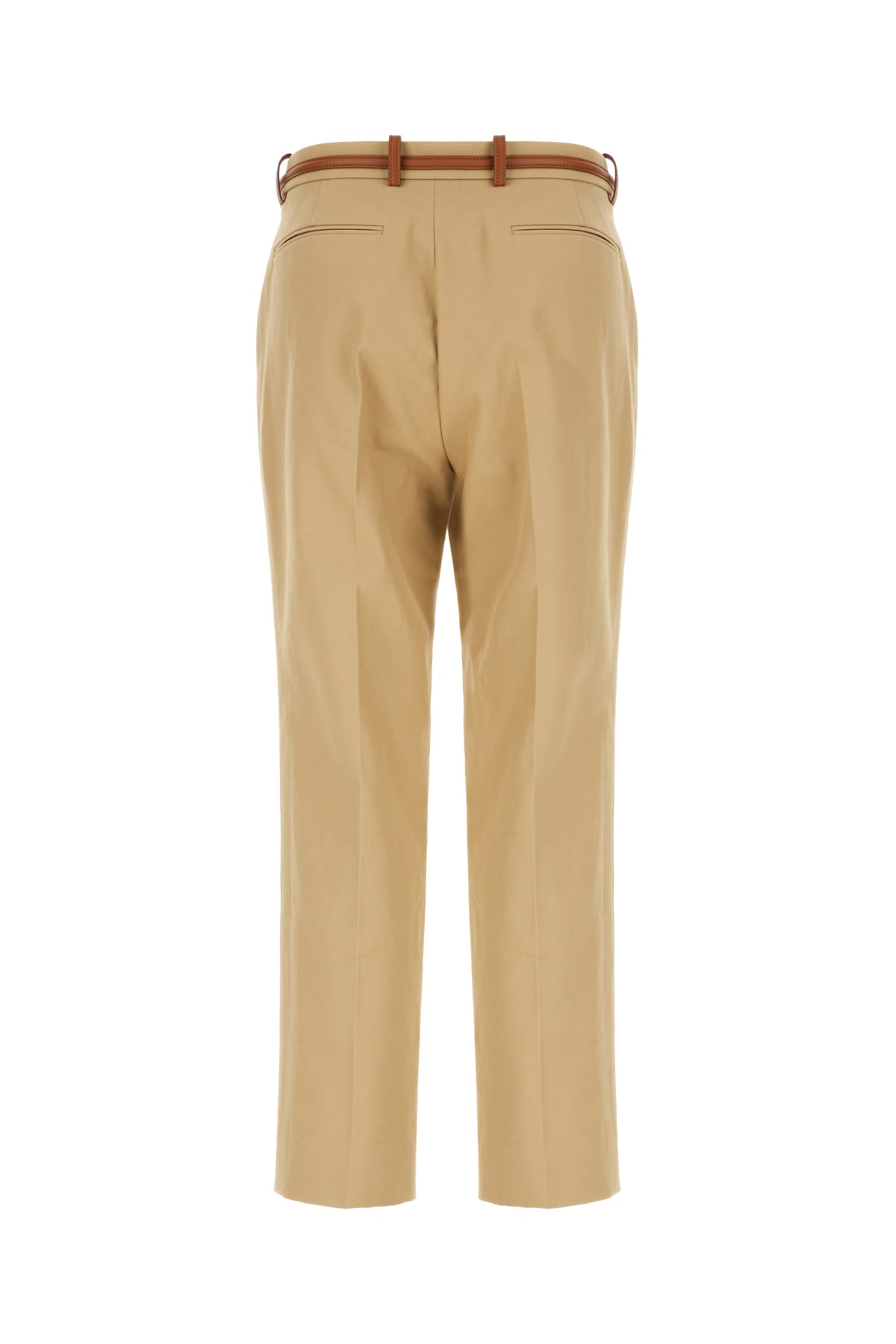 Gucci Cotton Trousers With Front Pleats And Belt Loops In Beige