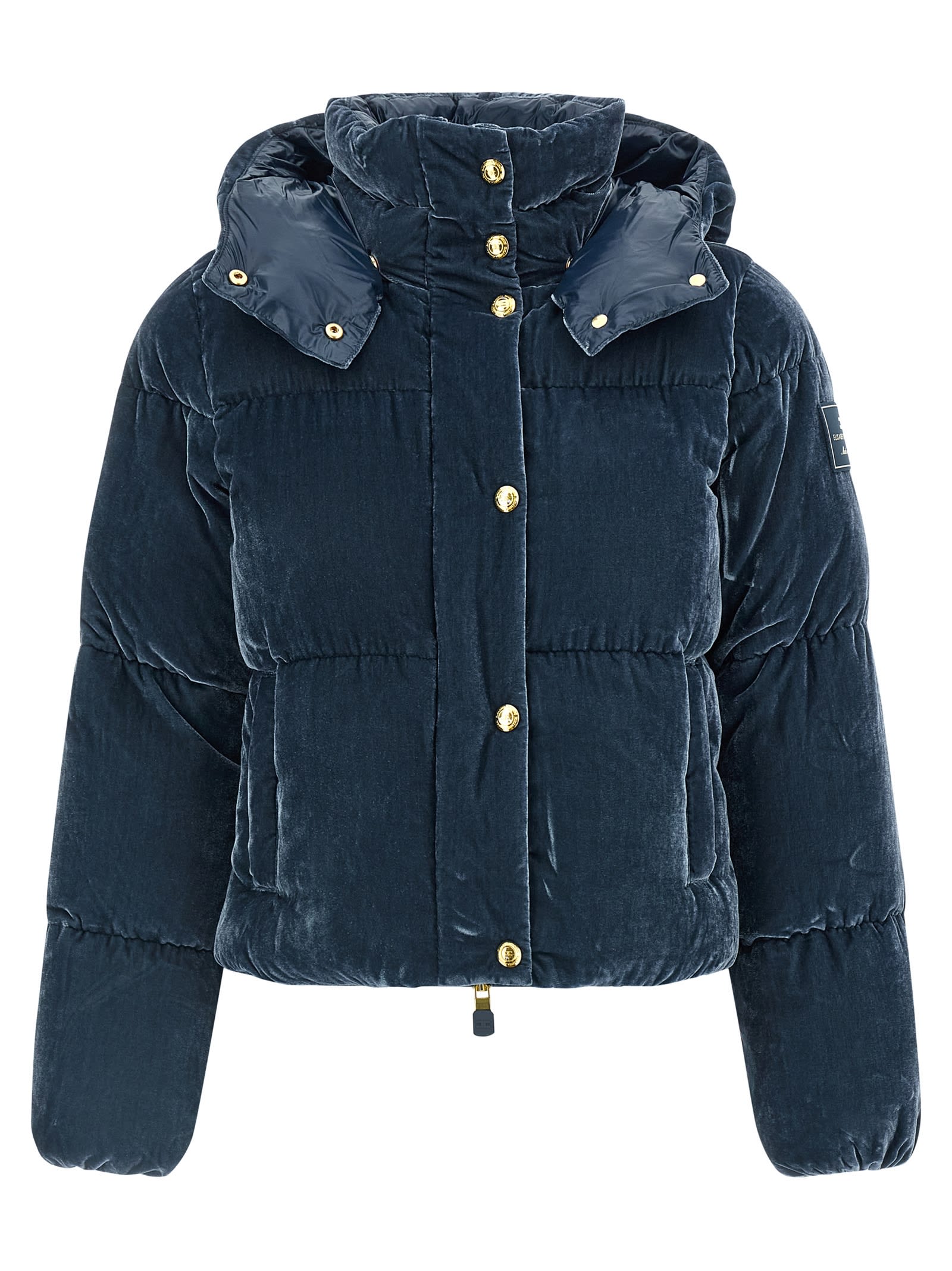 Elisabetta Franchi Velvet Down Jacket In Blue