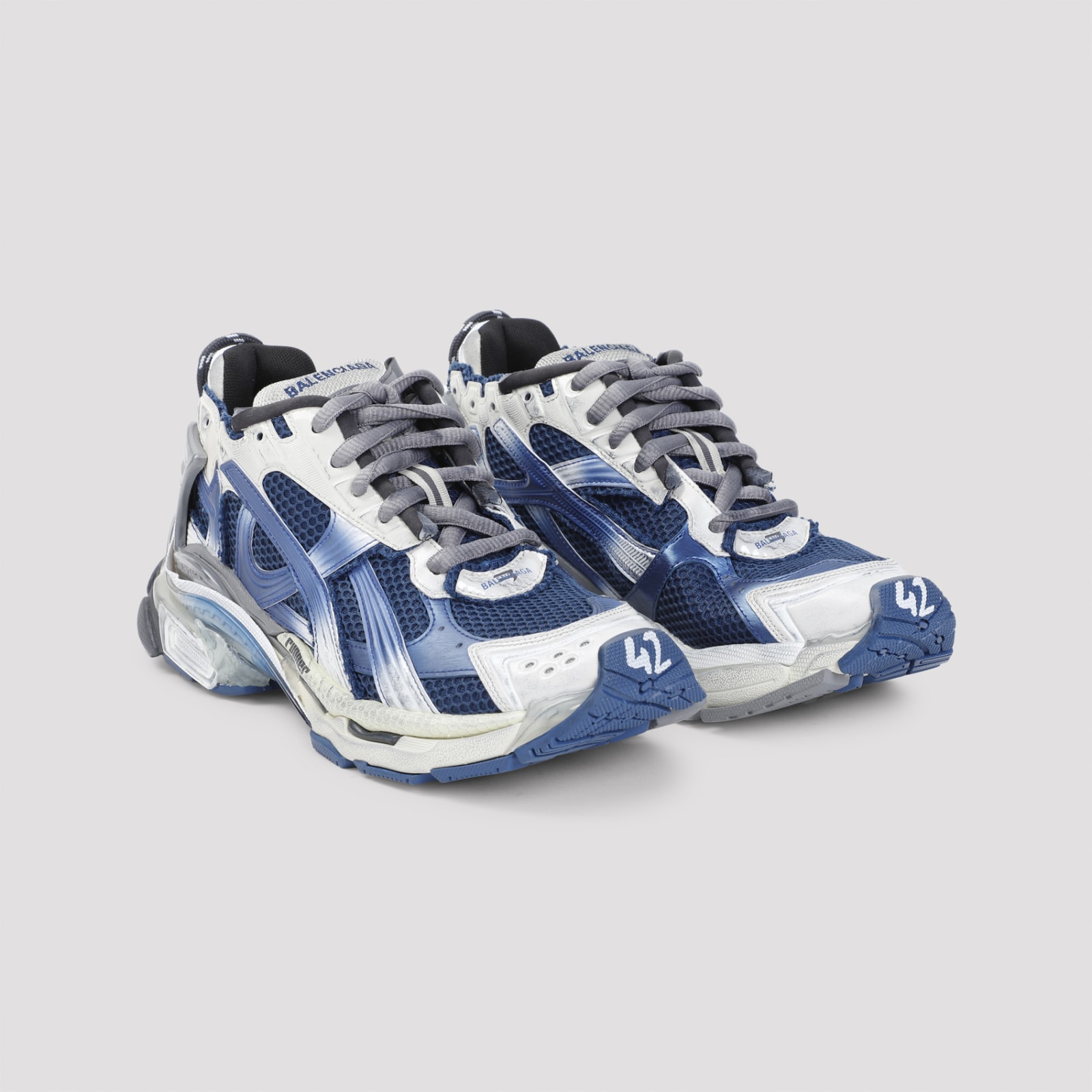 Shop Balenciaga Runner Sneakers In Beige Navy Grey