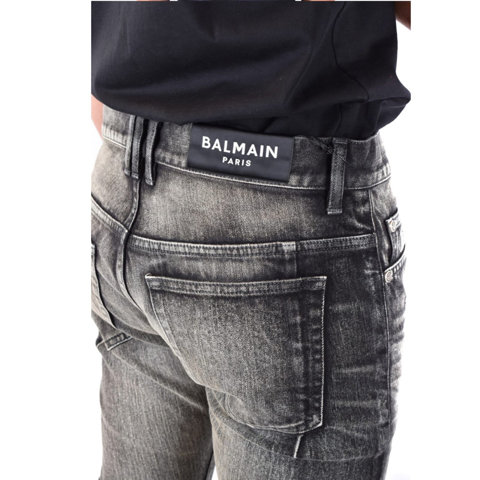 Shop Balmain Distressed Jeans In Black