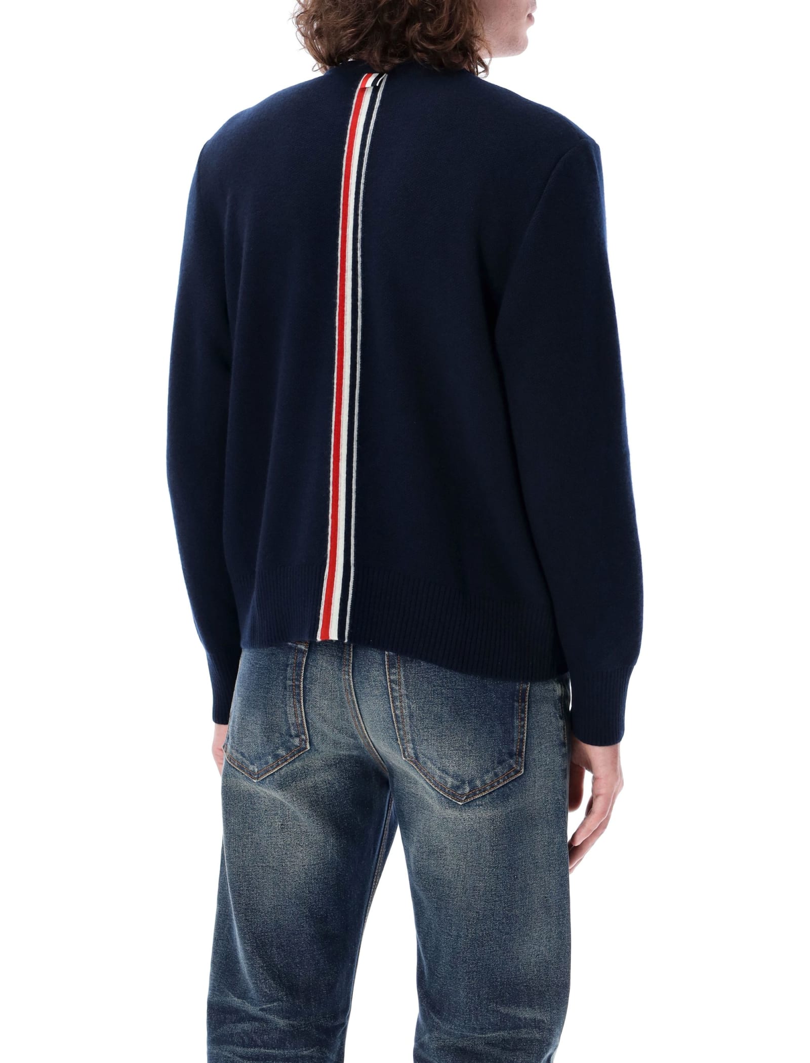 Shop Thom Browne Washed Pique Stitch Pullover In Navy