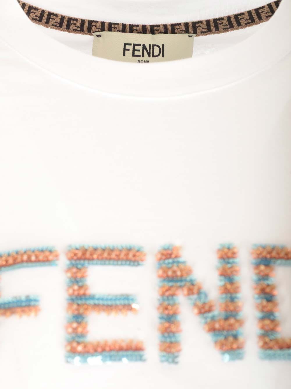 Shop Fendi Crochet Logo T-shirt In White