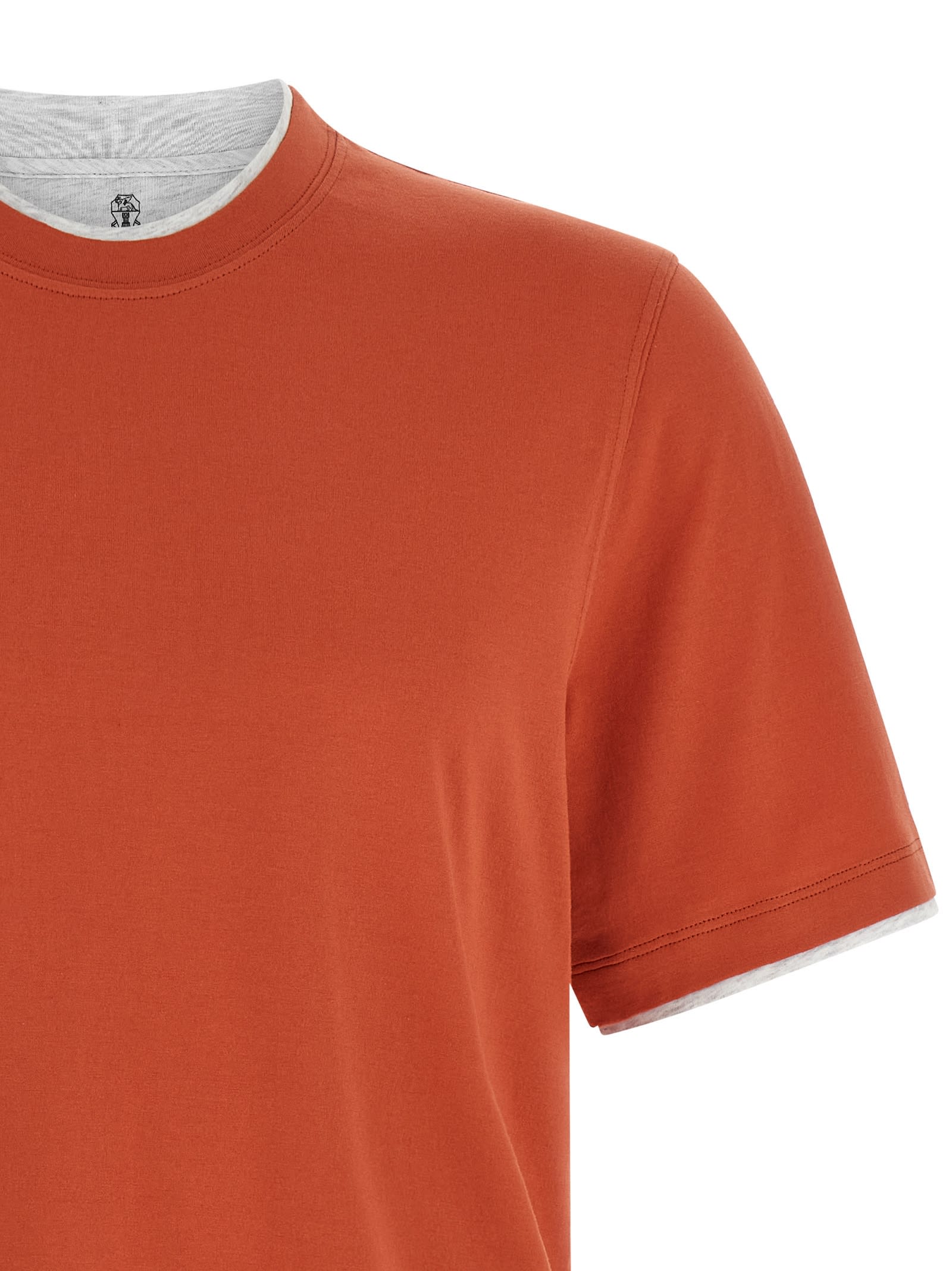 Brunello Cucinelli Cotton Jersey Crew Neck T-shirt With Faux-layering Clothing In Orange