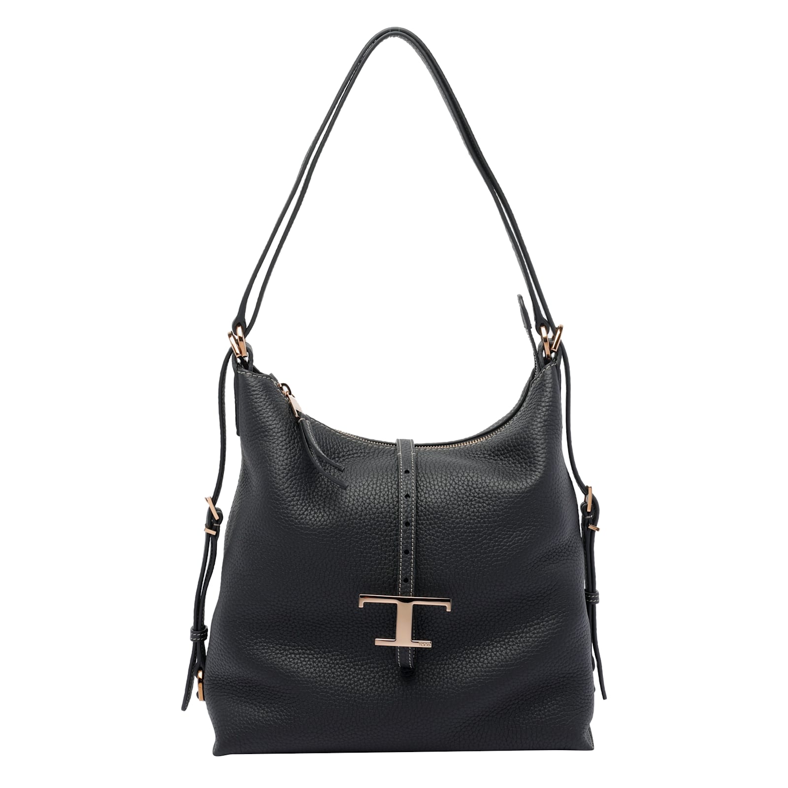 Tod's Black Shoulder Bag With Adjustable Shoulder Strap And Logo Plaque On The Front In Grained Leather Wo In Black