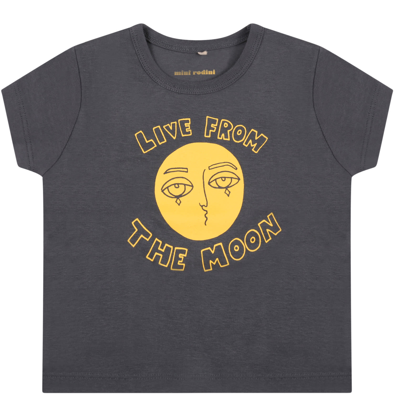 Mini Rodini Gray T-shirt For Kids With Yellow Moon