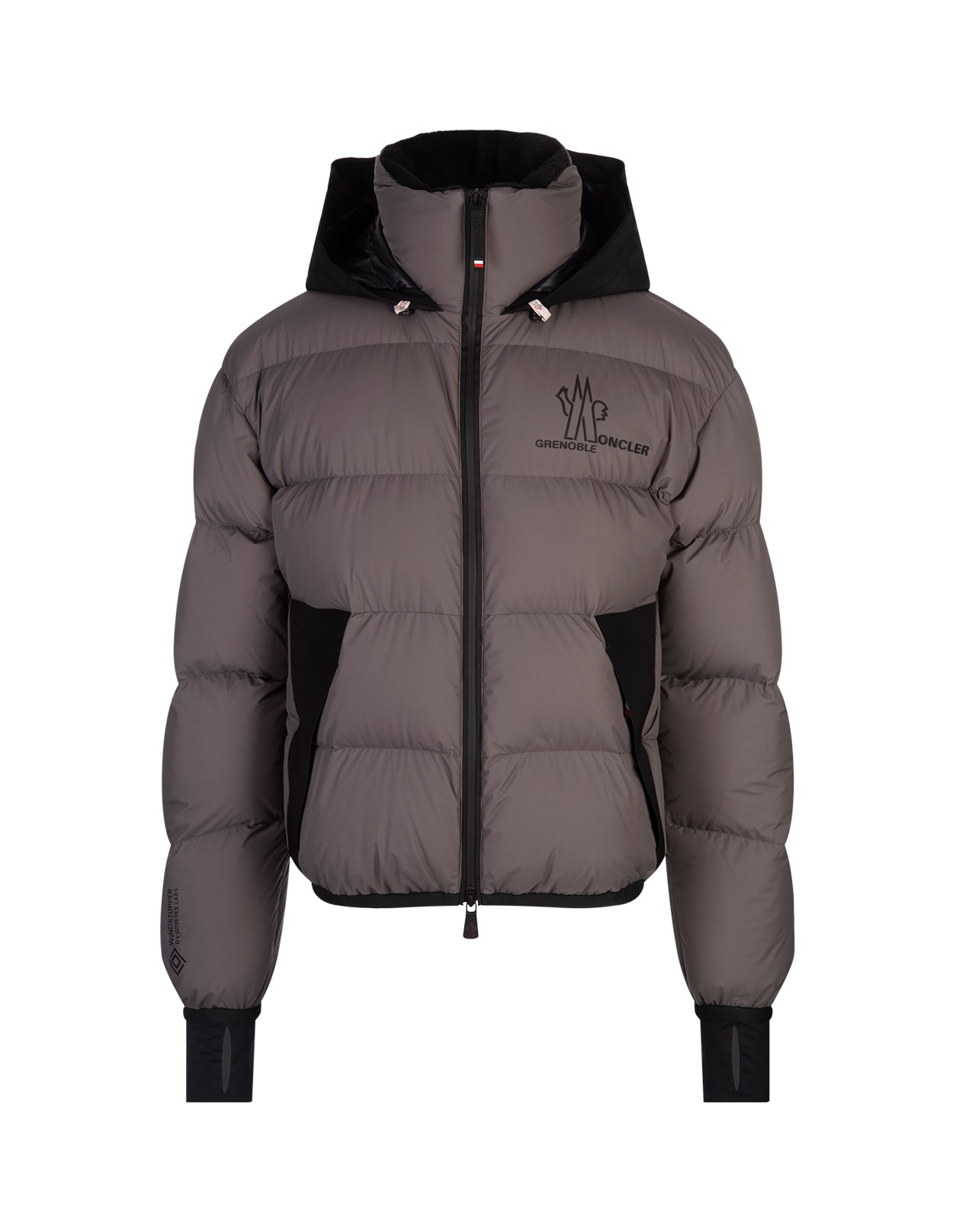 Shop Moncler Grey Marcassin Down Jacket