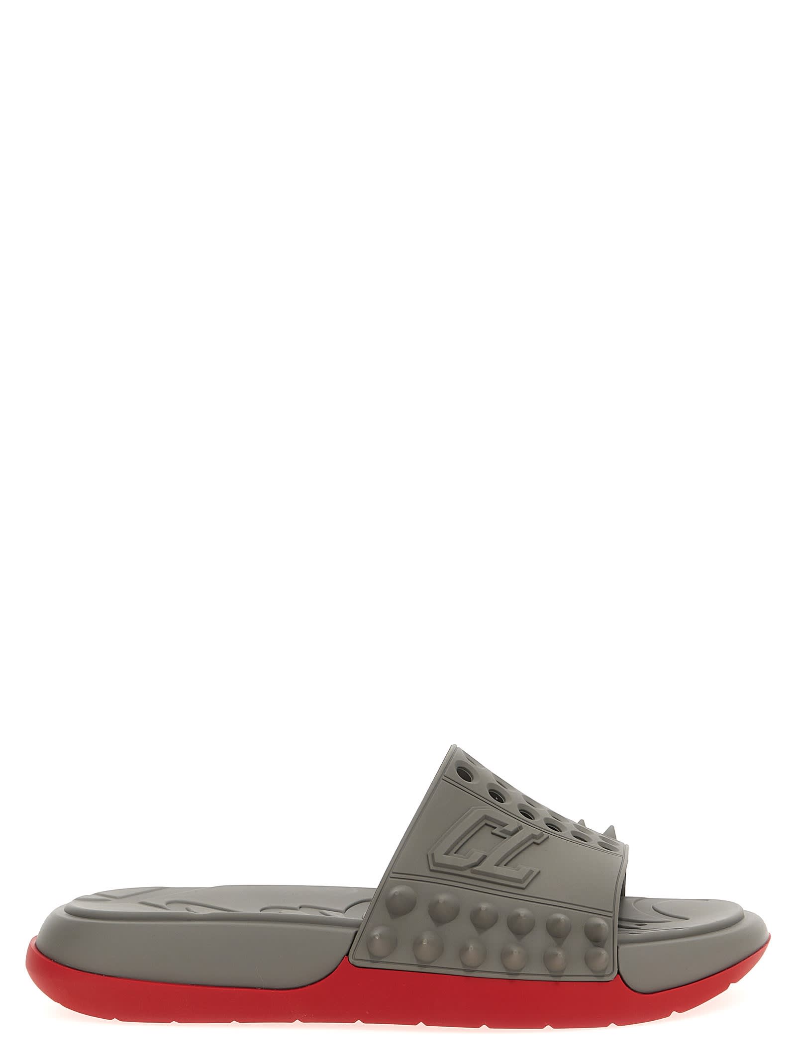 Christian Louboutin Easygoing Open Toe Mules With Spiked Detailing In Gray