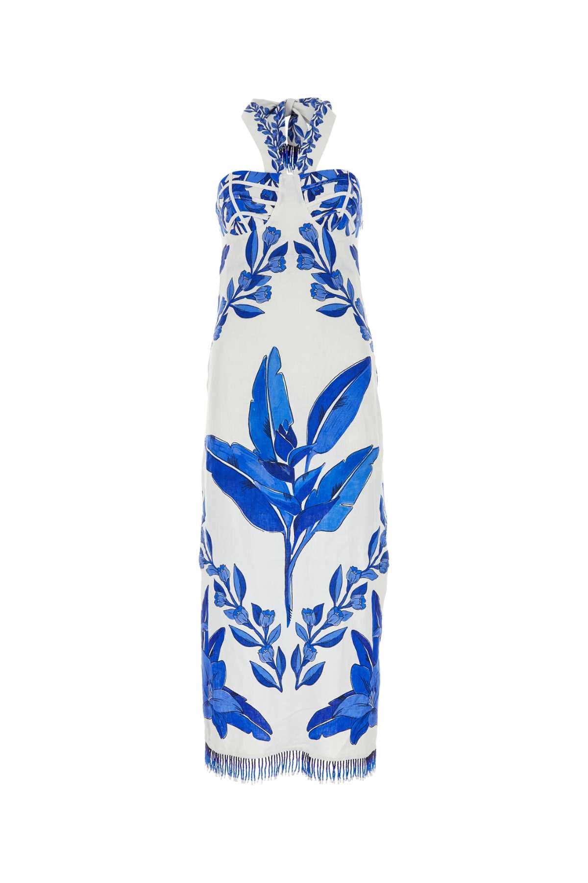 Shop Farm Rio Printed Linen Blue Yard Dress In Blueyardoffwhite