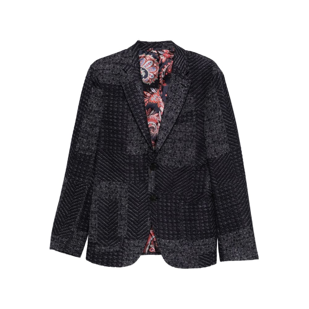 Etro Wool-blend Patchwork Blazer In Black