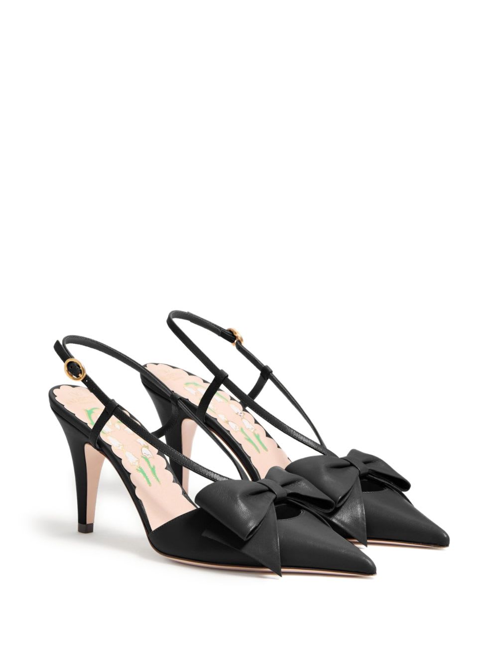 Valentino Bowow Leather Slingback Pumps In Black