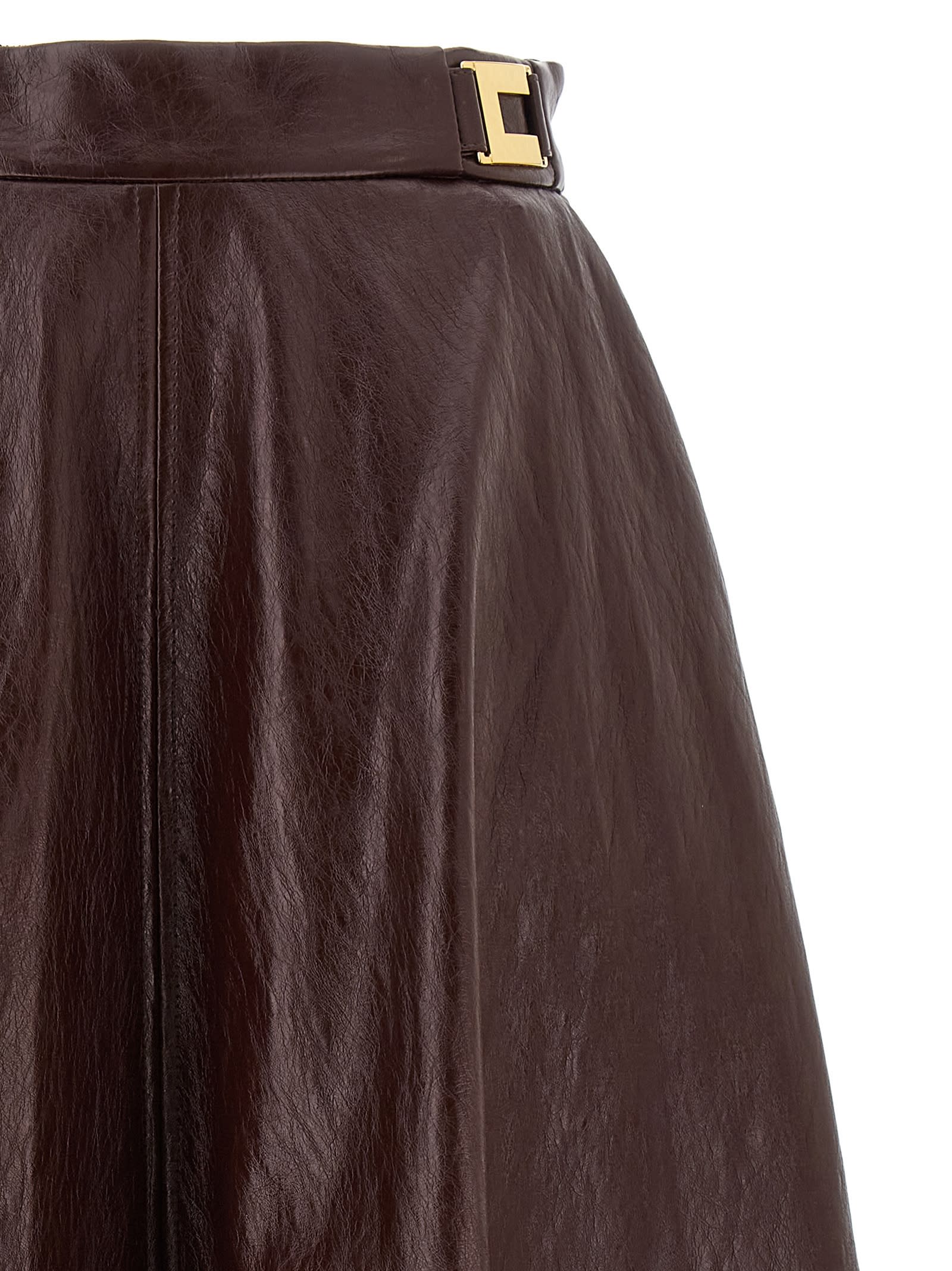 Elisabetta Franchi A-line Silhouette Skirt With Metallic Buckle Detail In Brown