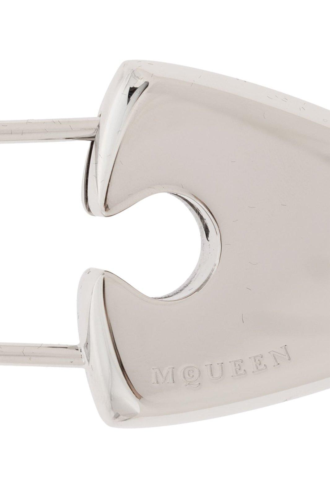 Shop Alexander Mcqueen Arrow Safety Pin Brooch In Silver