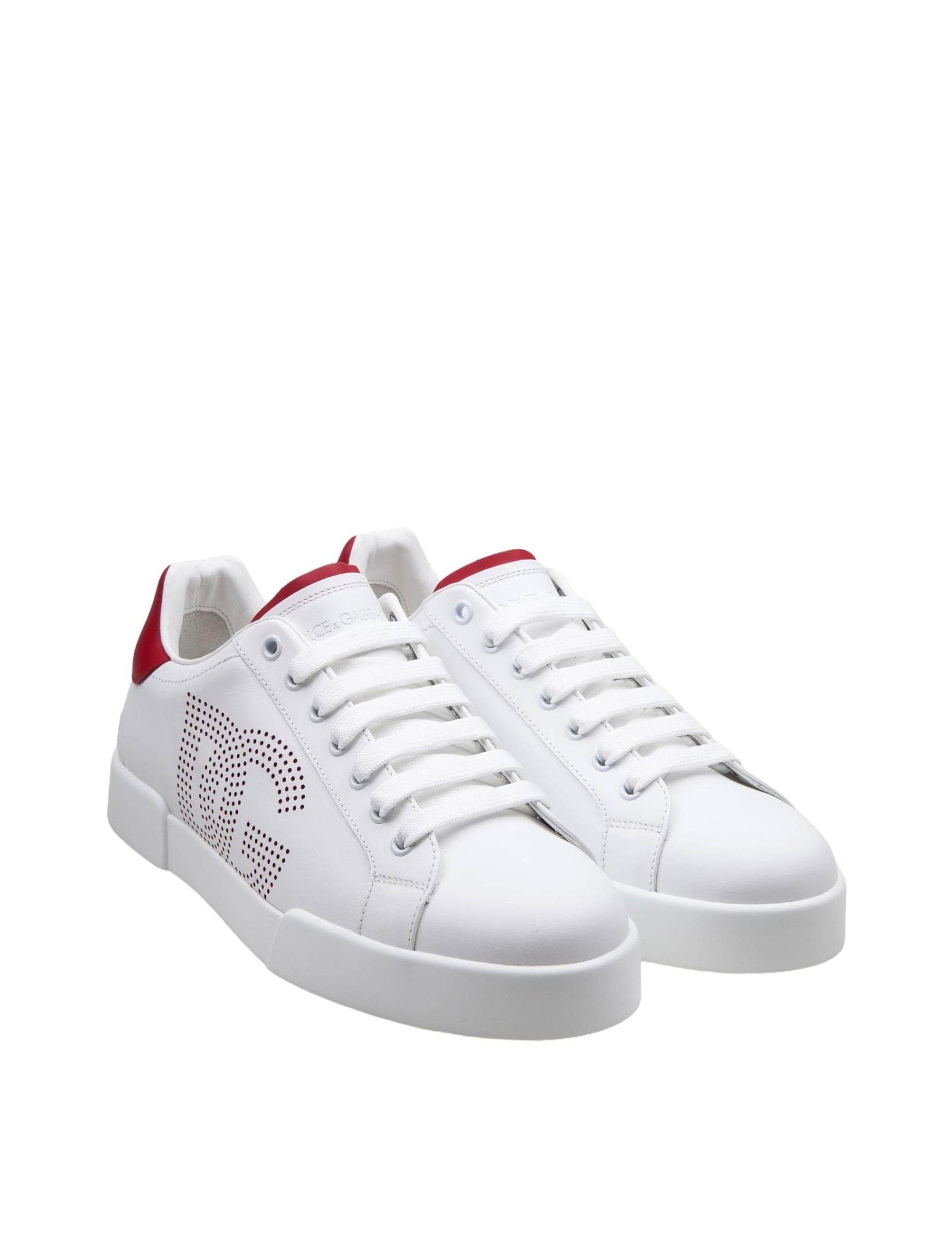 Shop Dolce & Gabbana Portofino Light Sneakers In White And Red Leather In White/red