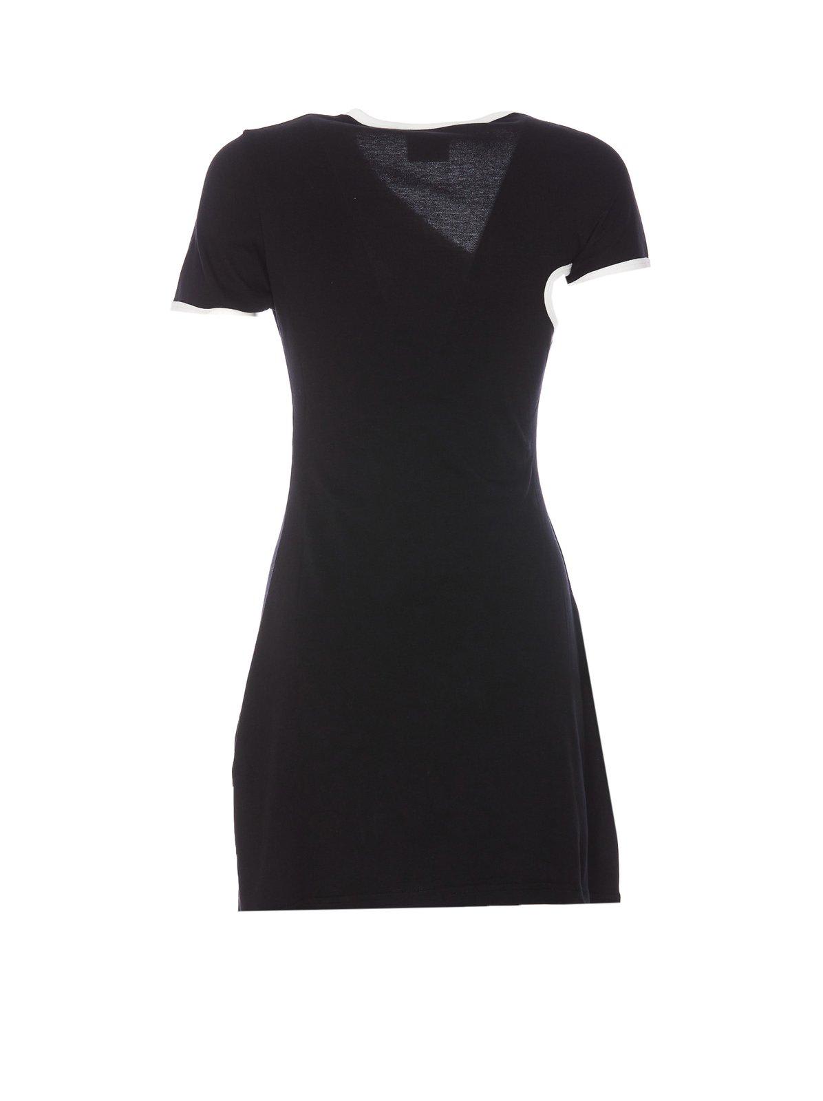 Shop Courrèges Asymmetric-neck Contrasted Trim Mini Dress In Black