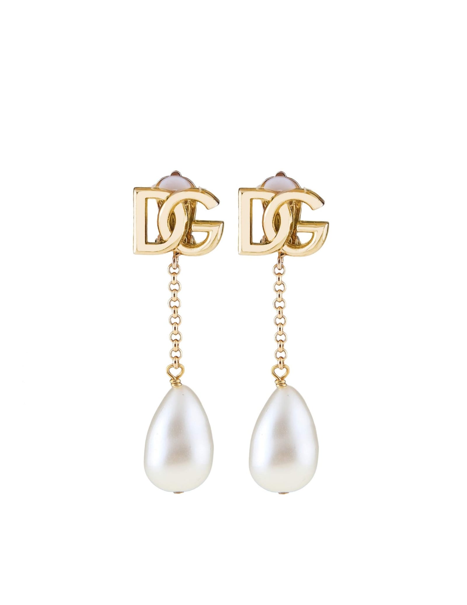 Shop Dolce & Gabbana Dolce And Gabbana Clip Earrings With Pearls In Gold