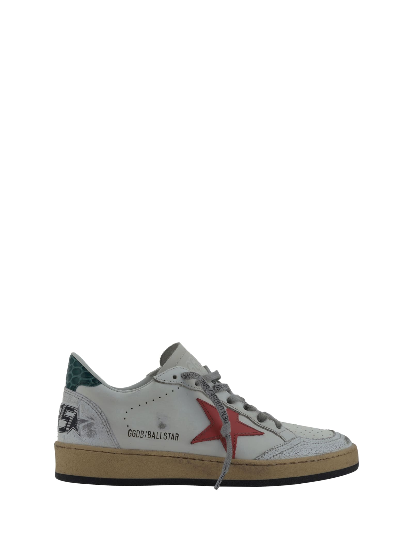 Shop Golden Goose Ballstar Sneakers In White/mineral Red/green