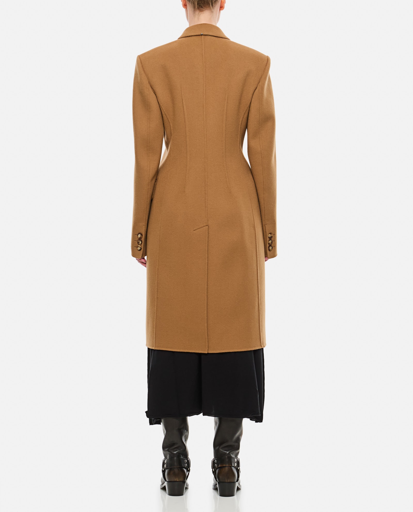 Sportmax Brown Wool Double-breasted Coat In Brown
