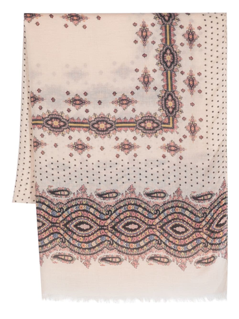 Shop Etro Abstract-pattern Print Frayed-edge Scarf