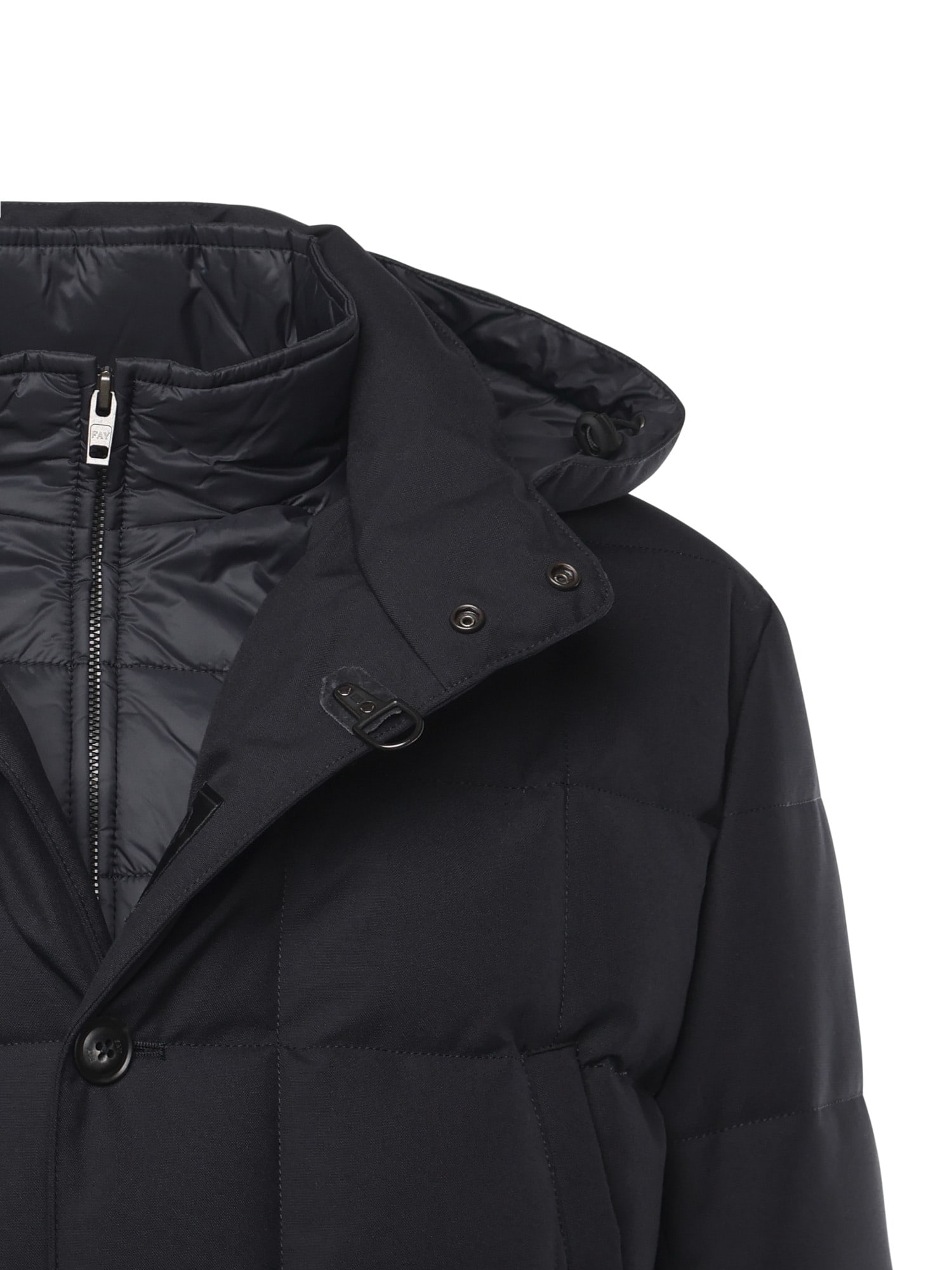 Fay Padded Pea Coat In Melange Canvas In Black