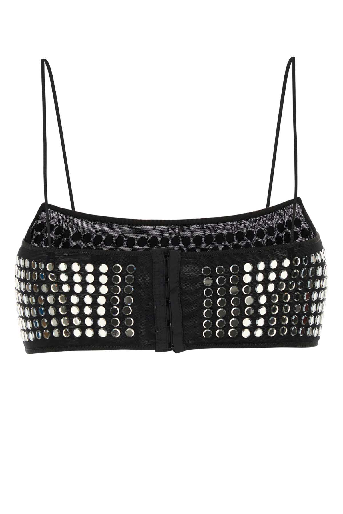 Shop Oseree Embellished Stretch Mesh Bra In Black