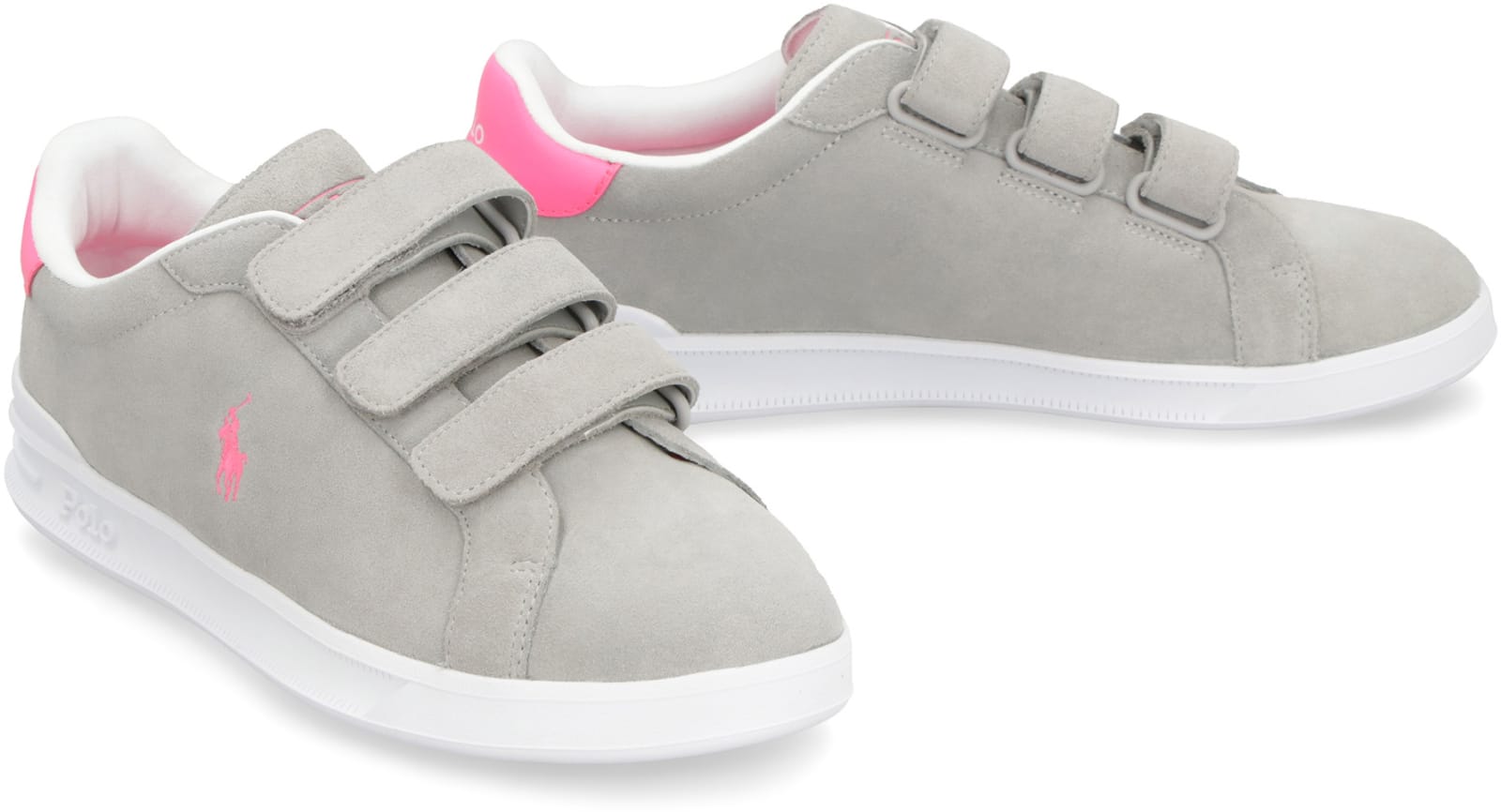 Shop Polo Ralph Lauren Suede Low-top Sneakers In Grey