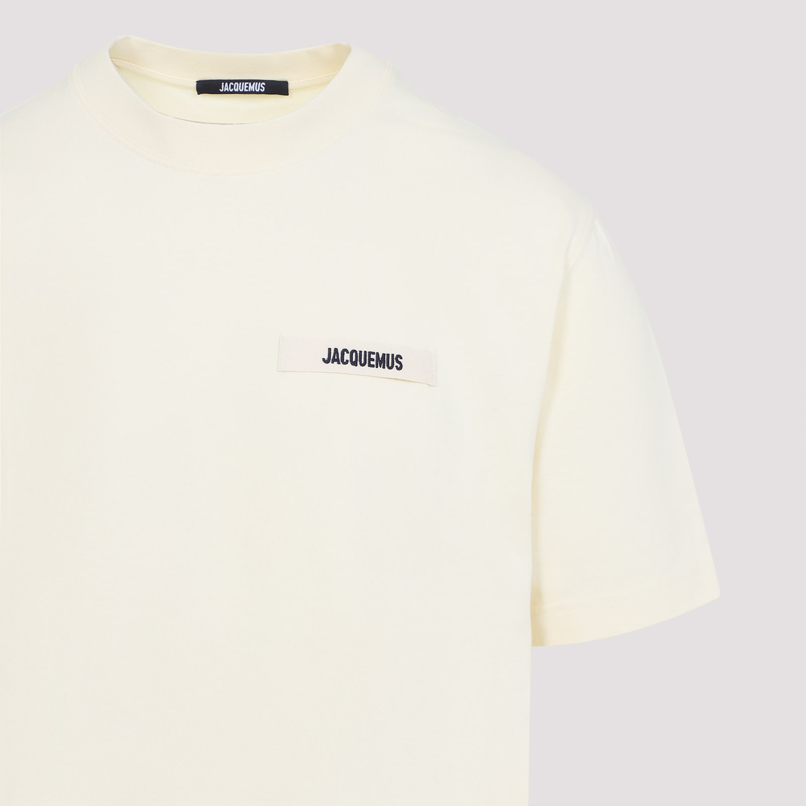 Jacquemus Le T-shirt Gros Grain Beige T-shirt With Logo Patch On The Front In Cotton Man In White