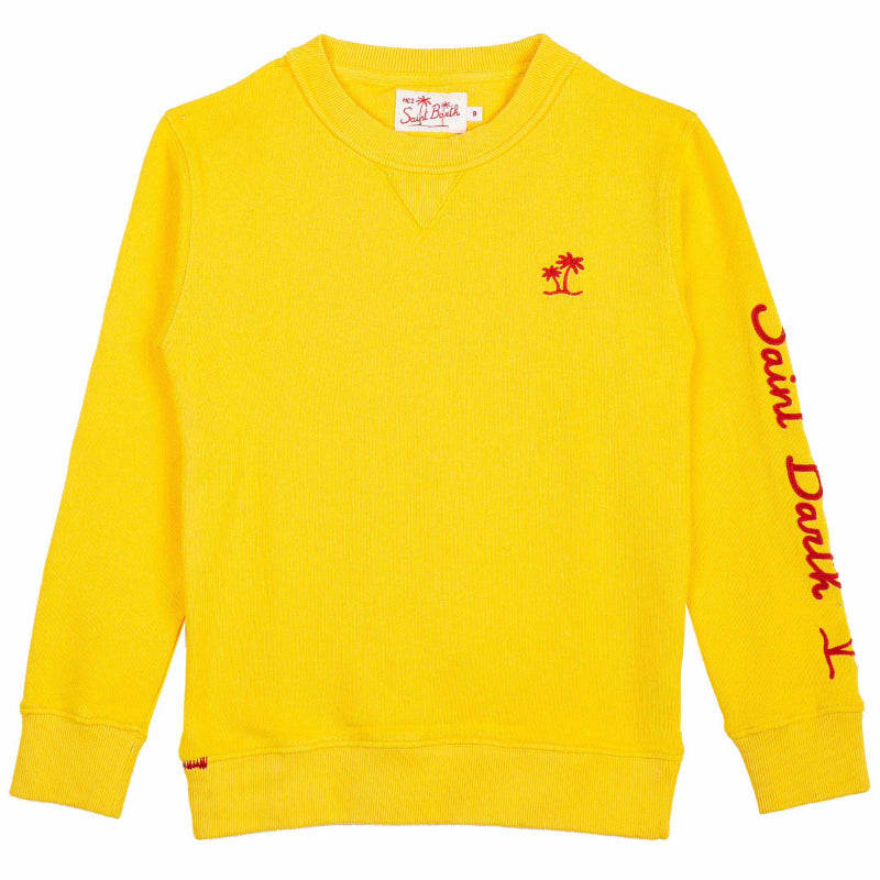 Mc2 Saint Barth Kid Yellow Cotton Sweatshirt With Embroidery