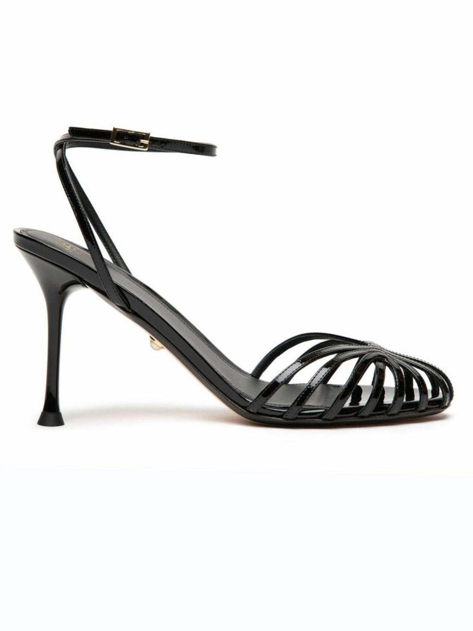 Black Patent Leather Cage Sandals