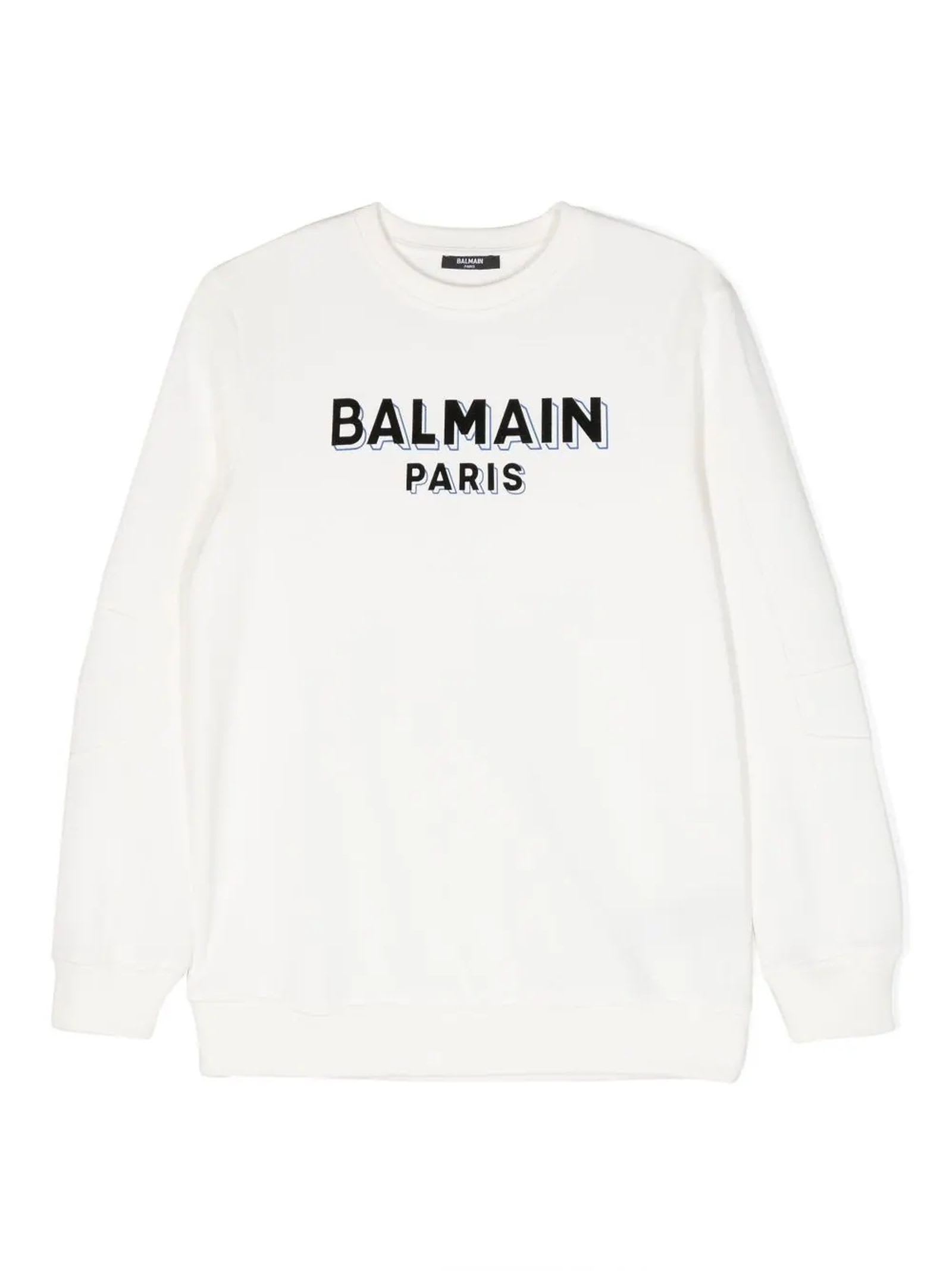 Shop Balmain White Cotton Sweatshirt
