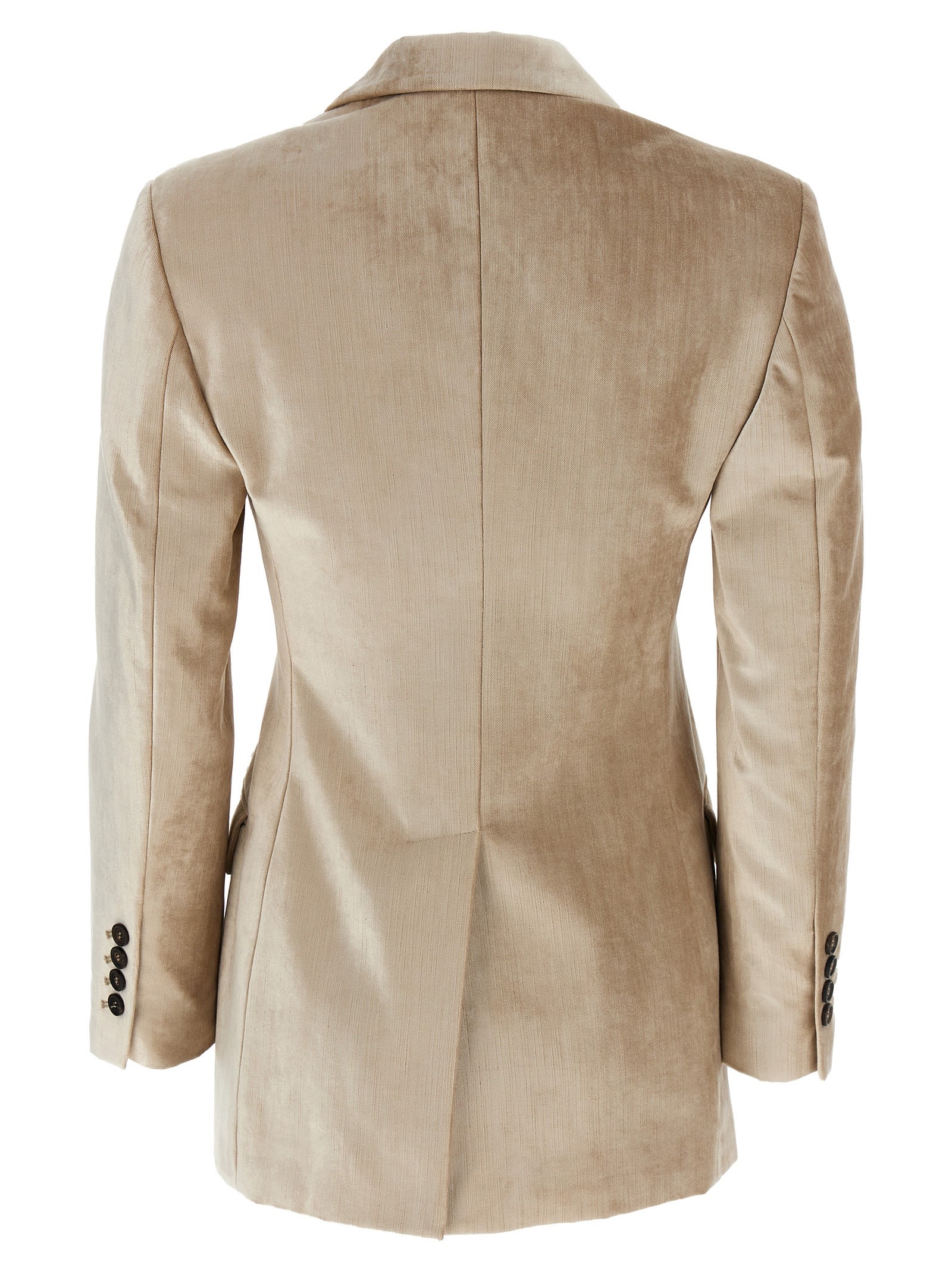 Shop Brunello Cucinelli Double-breasted Velvet Blazer In Beige