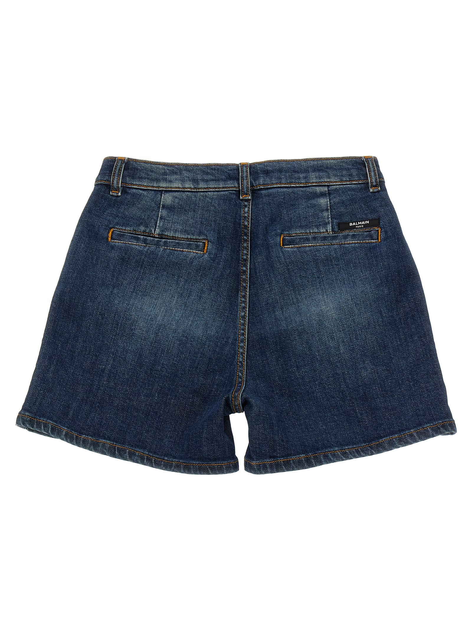 Shop Balmain Denim Shorts In Blue