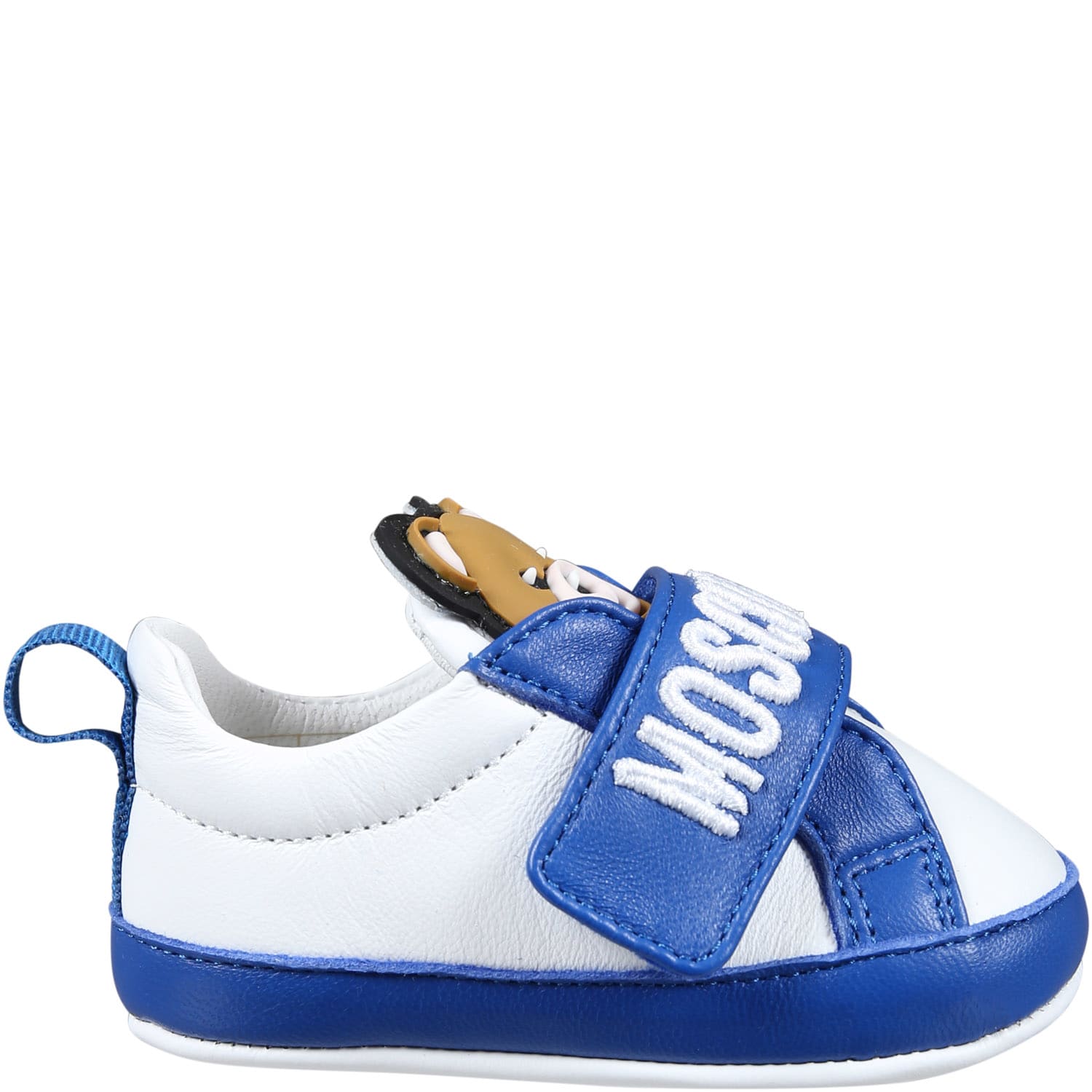 Moschino Kids' White Sneakers For Baby Boy With Teddy Bear In Light Blue