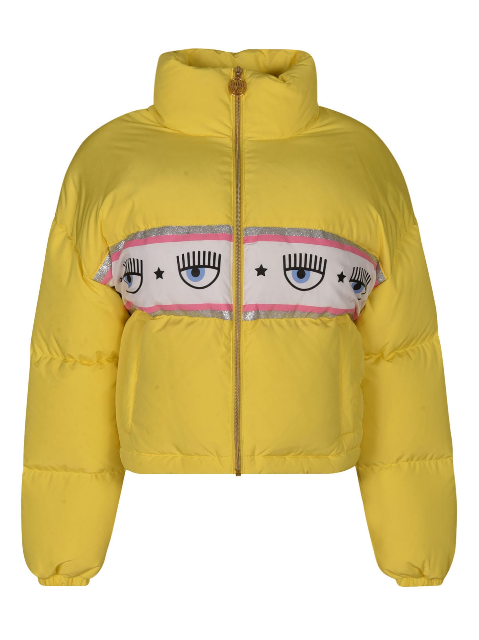 Chiara Ferragni Maxi Logomania Padded Jacket In Yellow