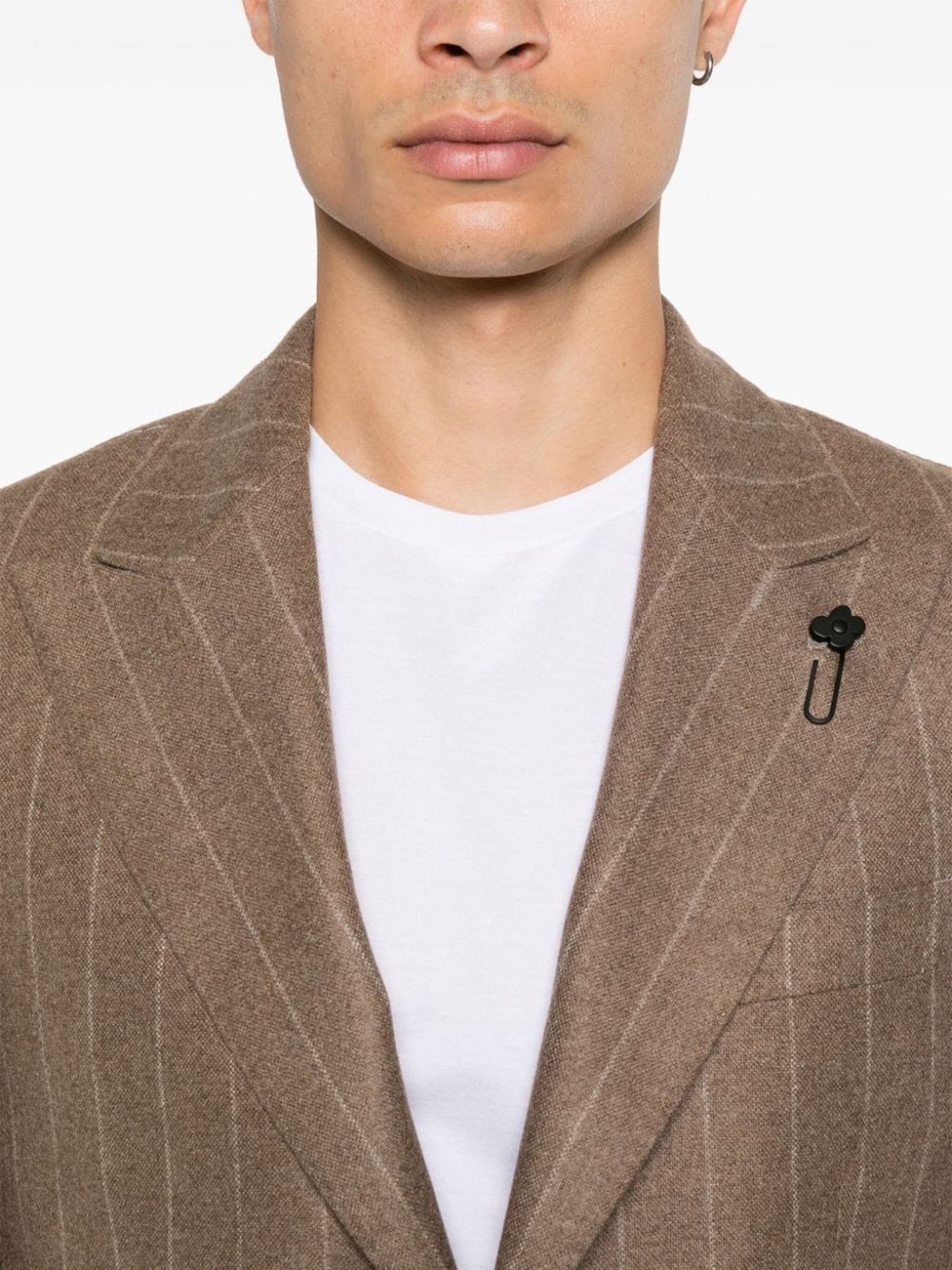 Shop Lardini Light Brown Cashmere Striped Blazer