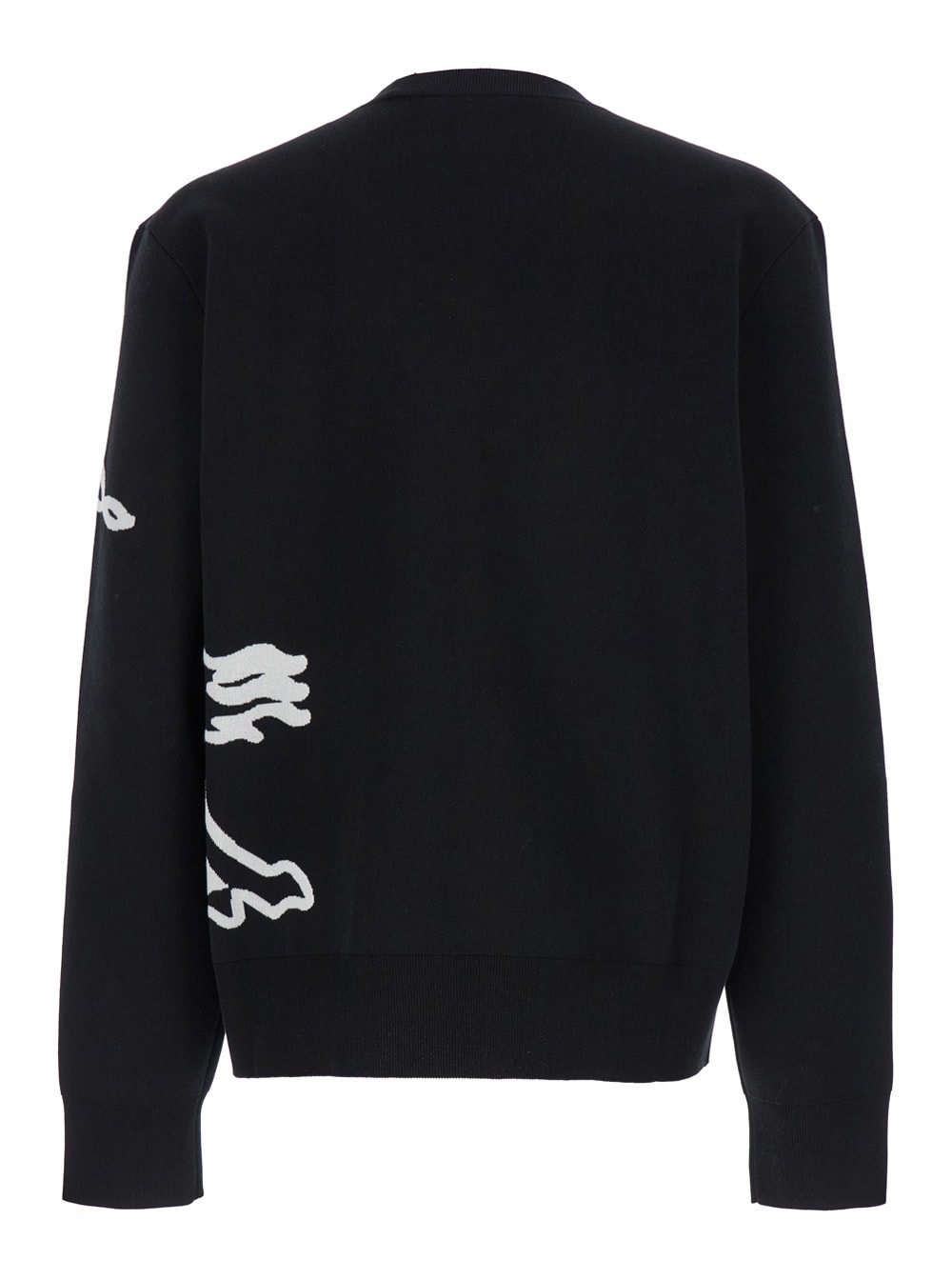 Shop Burberry Black Crewneck Sweater With Maxi Ekd Logo On The Front In Cotton Blend Man