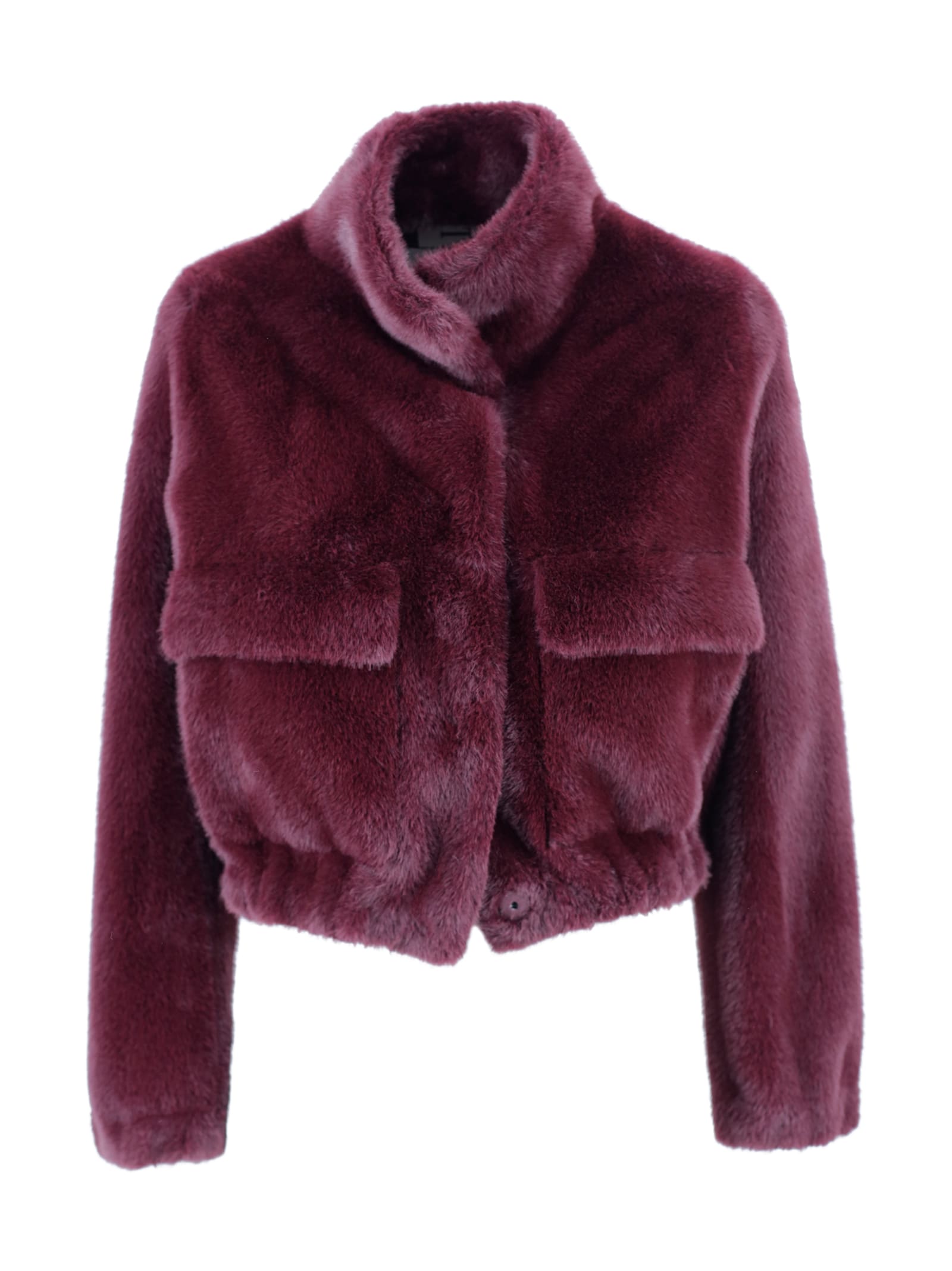Valentini 1972 Faux Fur Jacket With High Collar. In Pink