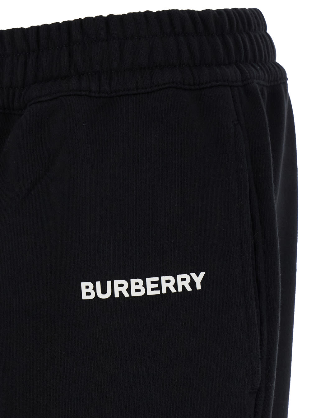 Shop Burberry Black Pants With Elastic Waist And Logo Lettering On The Side In Cotton Man