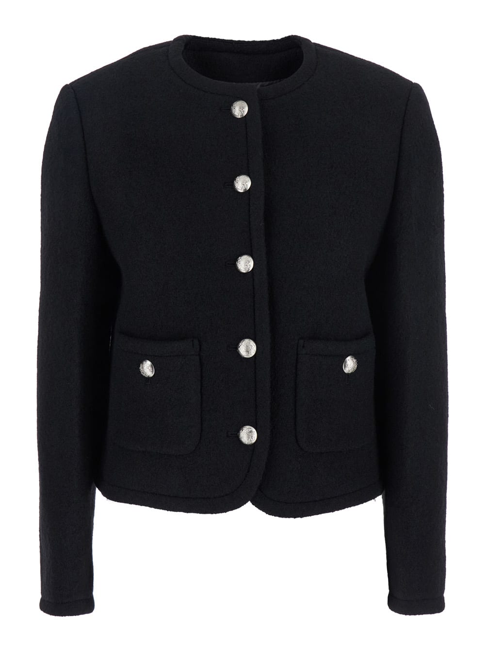 Dunst Cropped Black Tweed Jacket With Button Detailing In Black