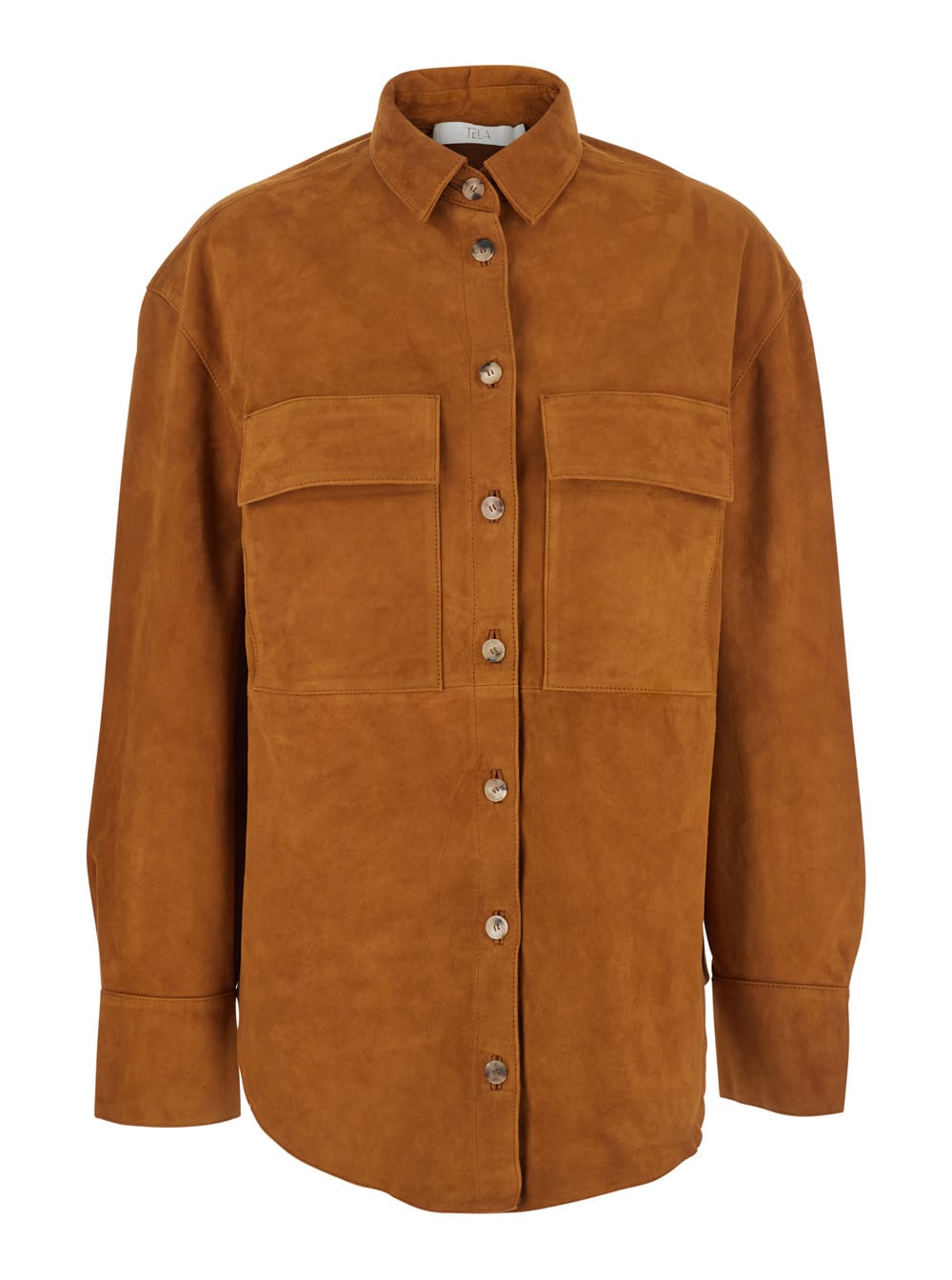 Tela Brown Jacket With Classic Collar In Suede Woman In Brown